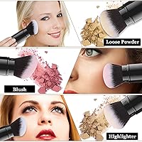 Vista 4 de Falliny Retractable Makeup Brush, 2 Pack Travel Kabuki Face Blush Brush, Portable Powder Foundation Sunscreen Brush with Cover for Blush, Bronzer