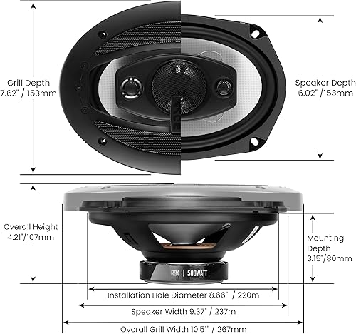 Miniatura 5 de BOSS Audio Systems R94 Riot Series - Altavoces estéreo para puerta de automóvil de 6 x 9 pulgadas, 500 vatios máximo, 4 vías, rango completo,