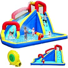 Bonnlo Inflatable Water Slide Park wtih Splash Pool, Climbing Wall, Water Cannon,Blow up Water Slides for Backyard Outdoor Fun Summer Water Plays for Party Birthday Gift Blue & Red