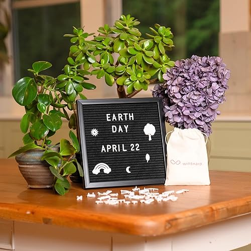 Miniatura 3 de Tablero de letras de fieltro negro de 10 x 10 pulgadas, marco de madera negro con letras blancas intercambiables para decoración del hogar, tablero