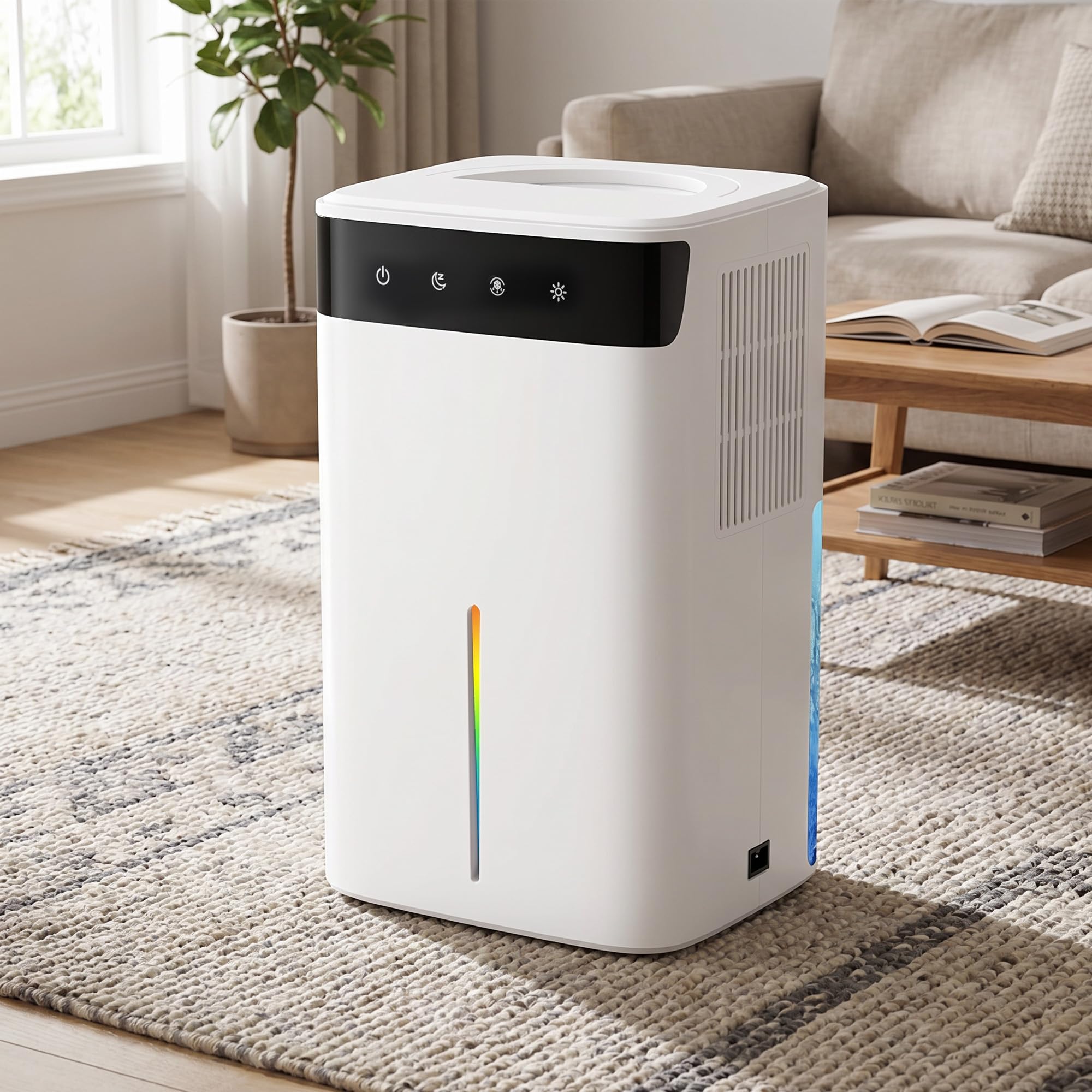 Mini Deshumidificador Eléctrico 2600ML, Deshumidificador Silencioso con Modo Noche 40 dB, Luz LED Multicolor y Función de Desescarche, para Dormitorio, Armario y Sótano