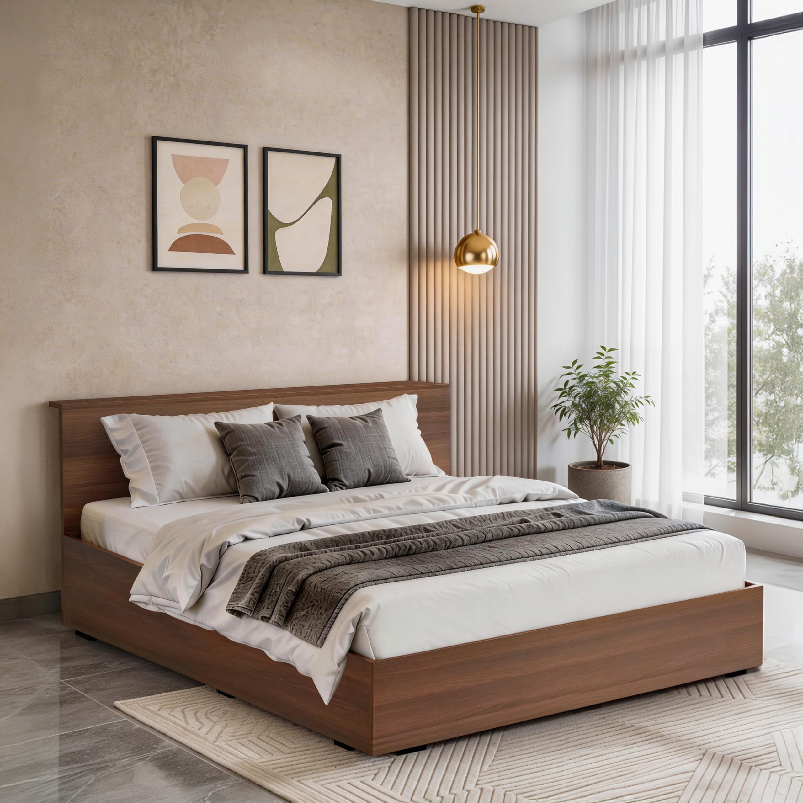 ABOUT SPACE Bed - (84 x 62 inches) Queen Size Bed with Storage Box, Headboard| Floor Standing Engineered Wooden Bed Frame,MDF Base Panel |1-Year Warranty Cot for Bedroom - Maldau Acacia (Rustic Brown)-image-25