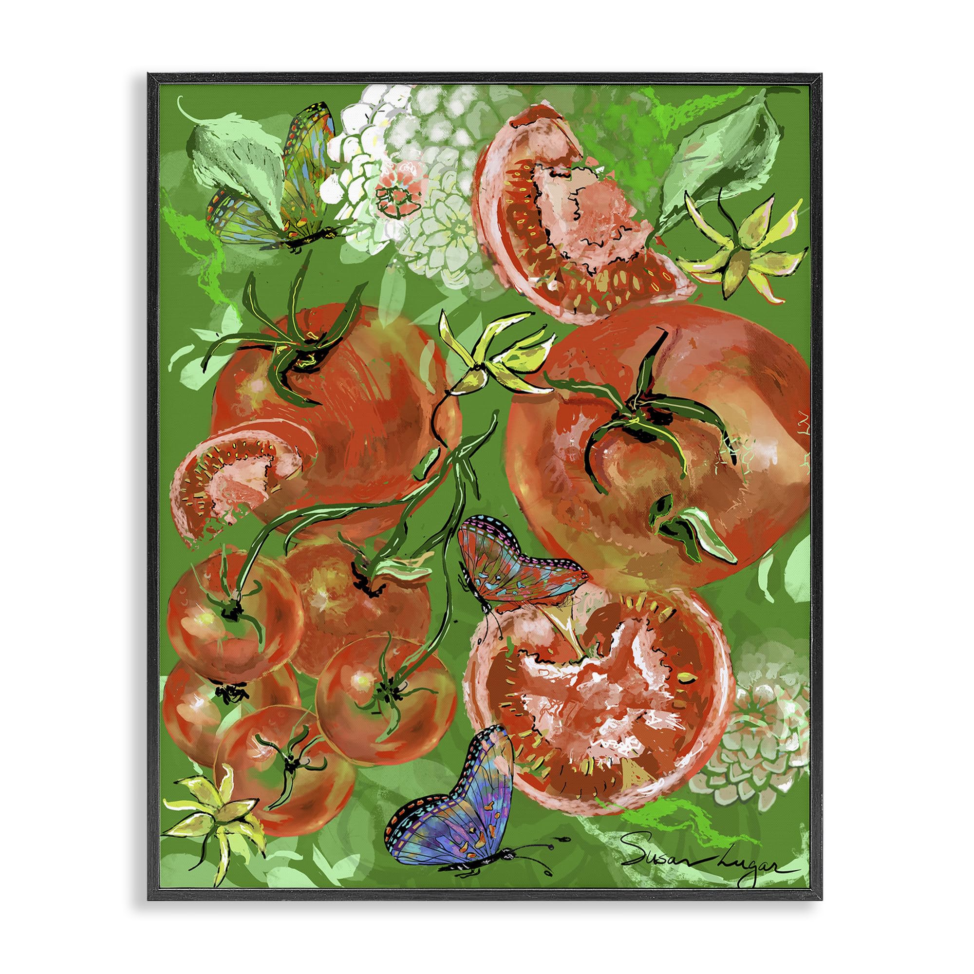 Stupell Industries Midnight Black (Textured) 'Tomatoes Swirl Collage'| Framed Giclee Art