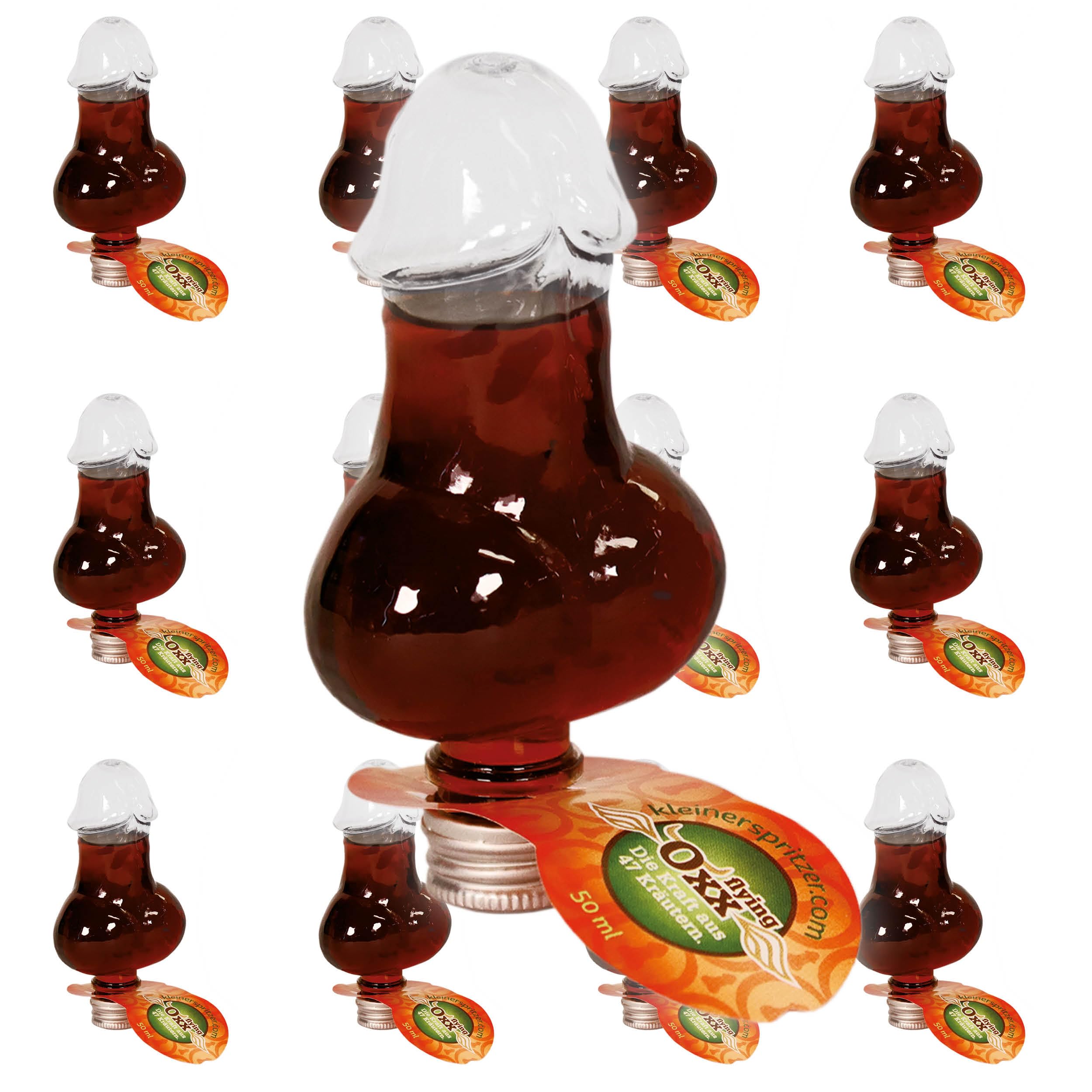12 X 50 mL Kleiner Spritzer flying OXX Kräuterlikör 40% Vol. – 600 mL – PET Schniedel-Formfläschchen
