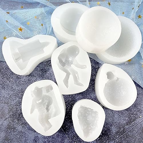 Miniatura 3 de Woohome 9 moldes de silicona para fondant de astronauta, moldes de silicona de astronauta de nave espacial para cupcakes de baby shower, decoración