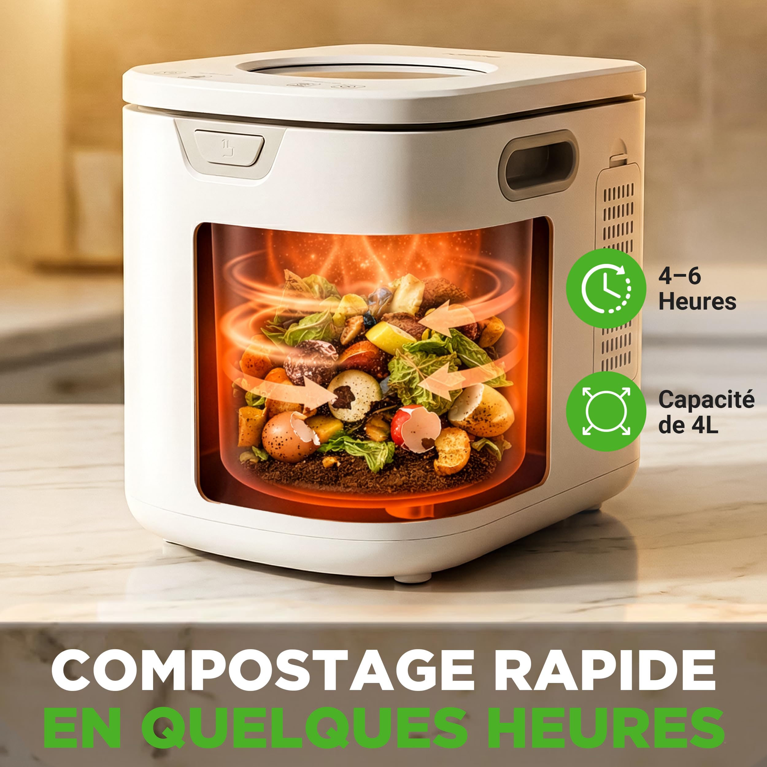 NutriChef composteur électrique de Cuisine 3,8 L – Composteur Intelligent de comptoir avec 2 filtres à Charbon Anti-odeurs, 3 Modes automatiques, Usage intérieur, Blanc