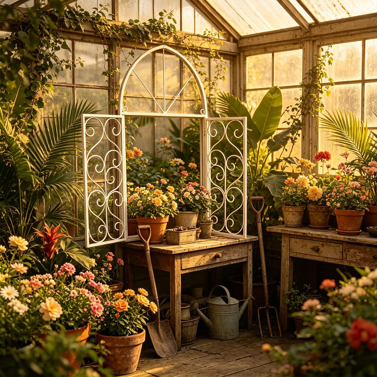 Rustikal Deko-Fenster zum Öffnen Stallfenster Gartenfenster mit Rundbogen Doppelflügel Scheunenfenster Landhaus Fensterrahmen Garagenfenster Eisenfenster Gartenmauer Stallgebäude Weiß, M