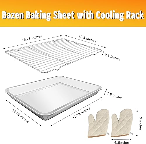 Miniatura 2 de Bazen Juego de bandejas para hornear con estante, bandeja para hornear de acero inoxidable de 17.7 x 13.8 pulgadas con guantes de horno,