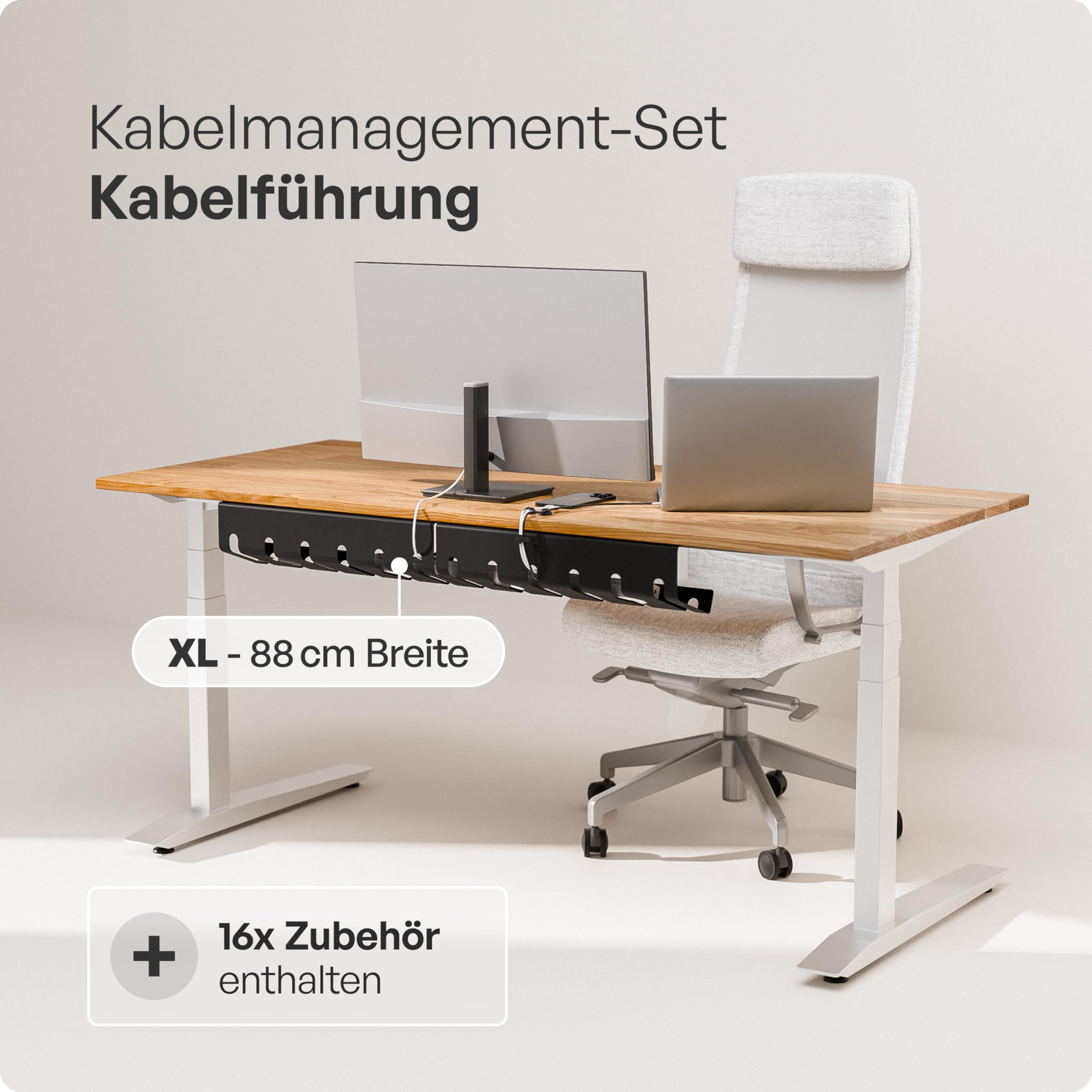 PAMO Kabelkanal Schreibtisch schwarz 2er Set - inkl. 10x Klett Kabelbinder und Kabel-Clips - einfache Installation inkl. Schrauben - Schreibtisch Organizer für Büro und Home Office