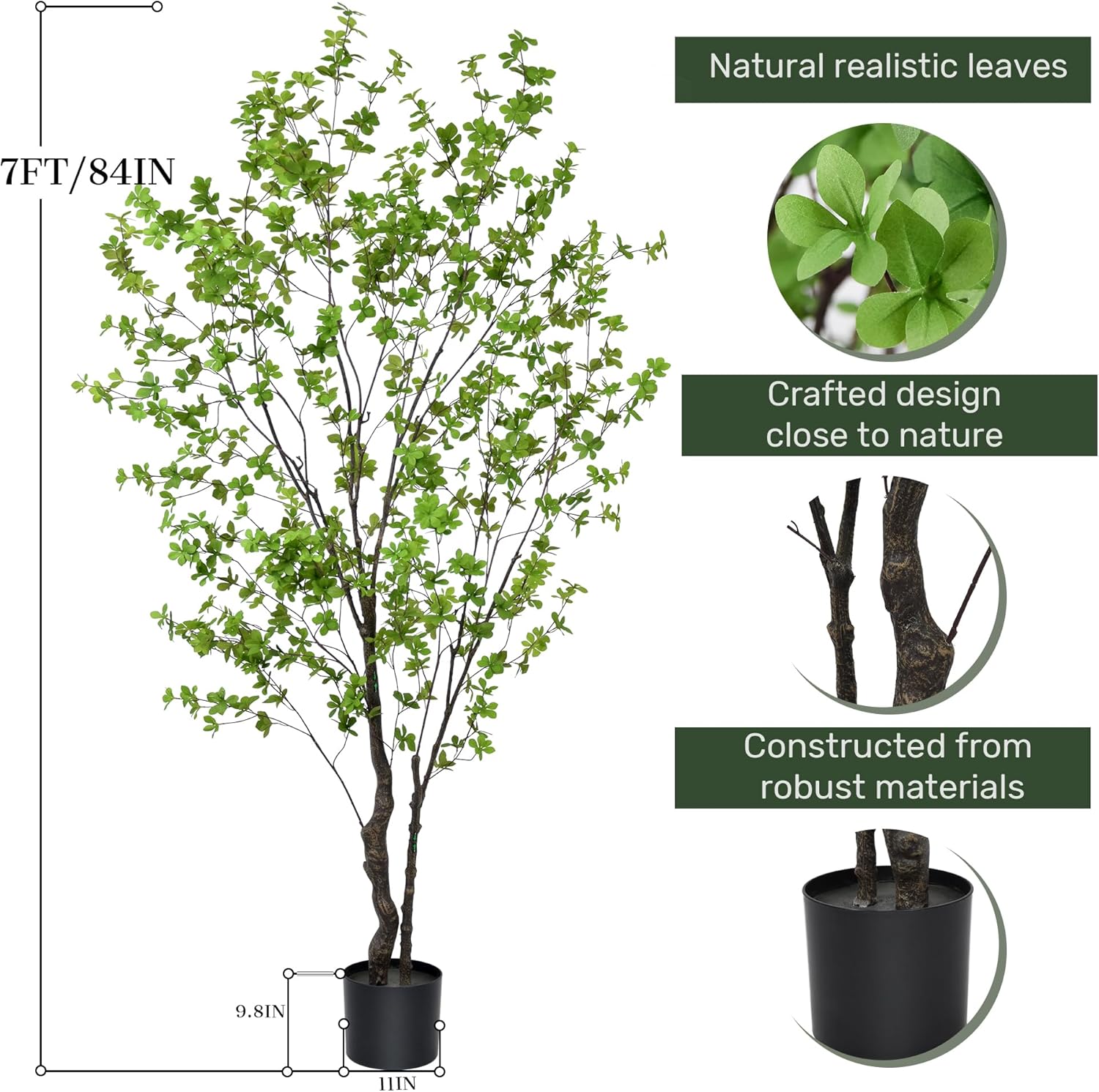 Artificial Enkianthus Tree 7FT Tall Faux Trees with Realistic Leaves, Fake Enkianthus Floor Potted Artificial Plants for Home Office Living Room Indoor Outdoor Decor (84 inch,1Pack) - Image 2
