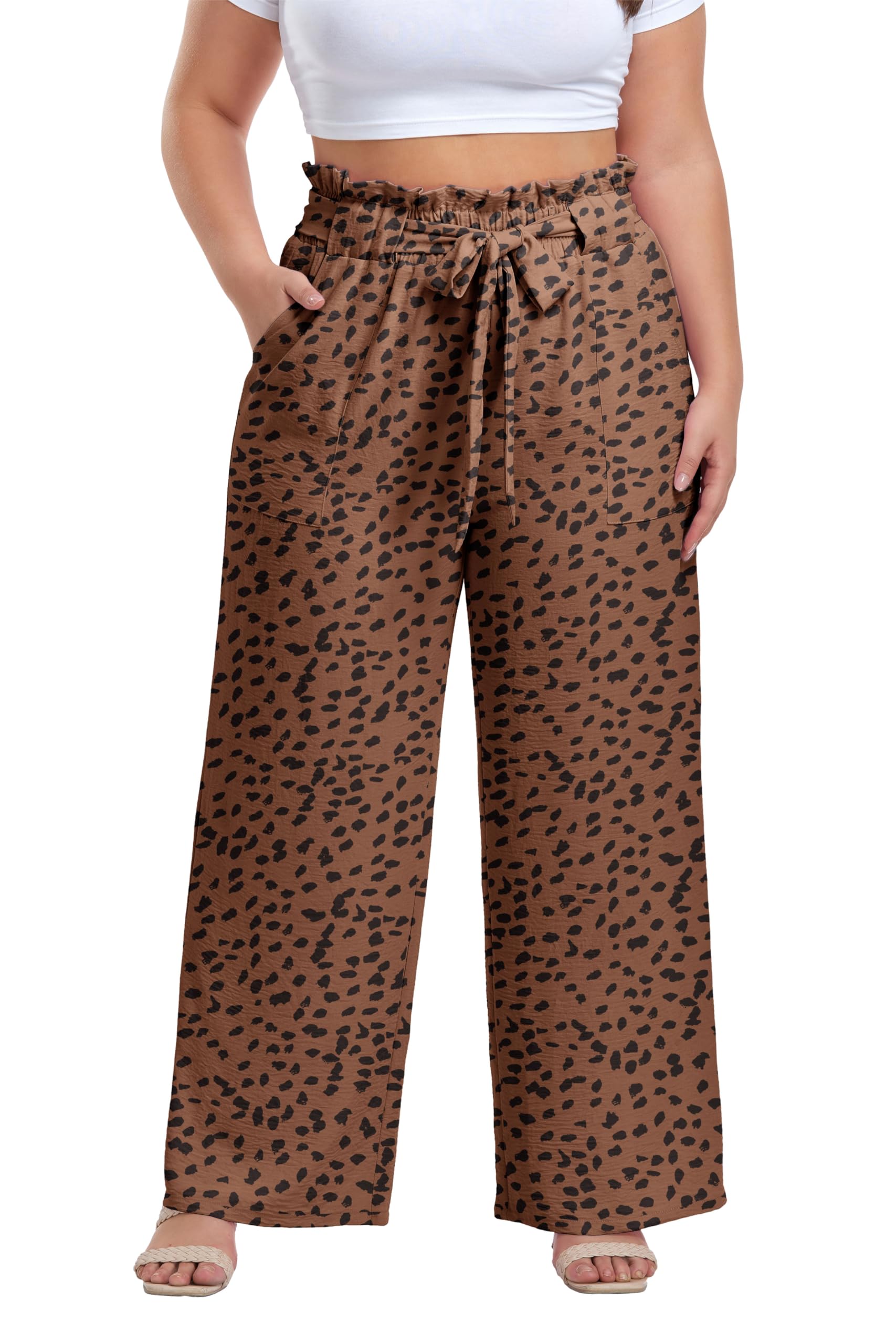 OLRIK Plus Size Pants for Women High Waisted Wide Leg Casual Palazzo Pants