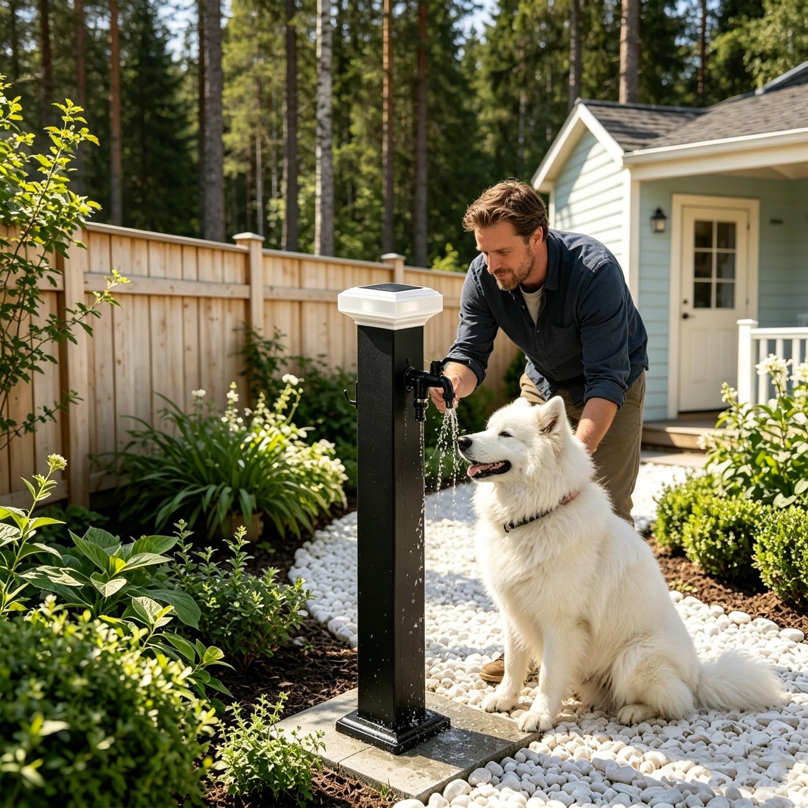 Grifo Exterior con Lámpara Solar, Grifo Exterior Independiente de Acero Inoxidable 304, para Jardín, Terraza, Césped, Lavado de Mascotas(Grey,60cm/23.6in)