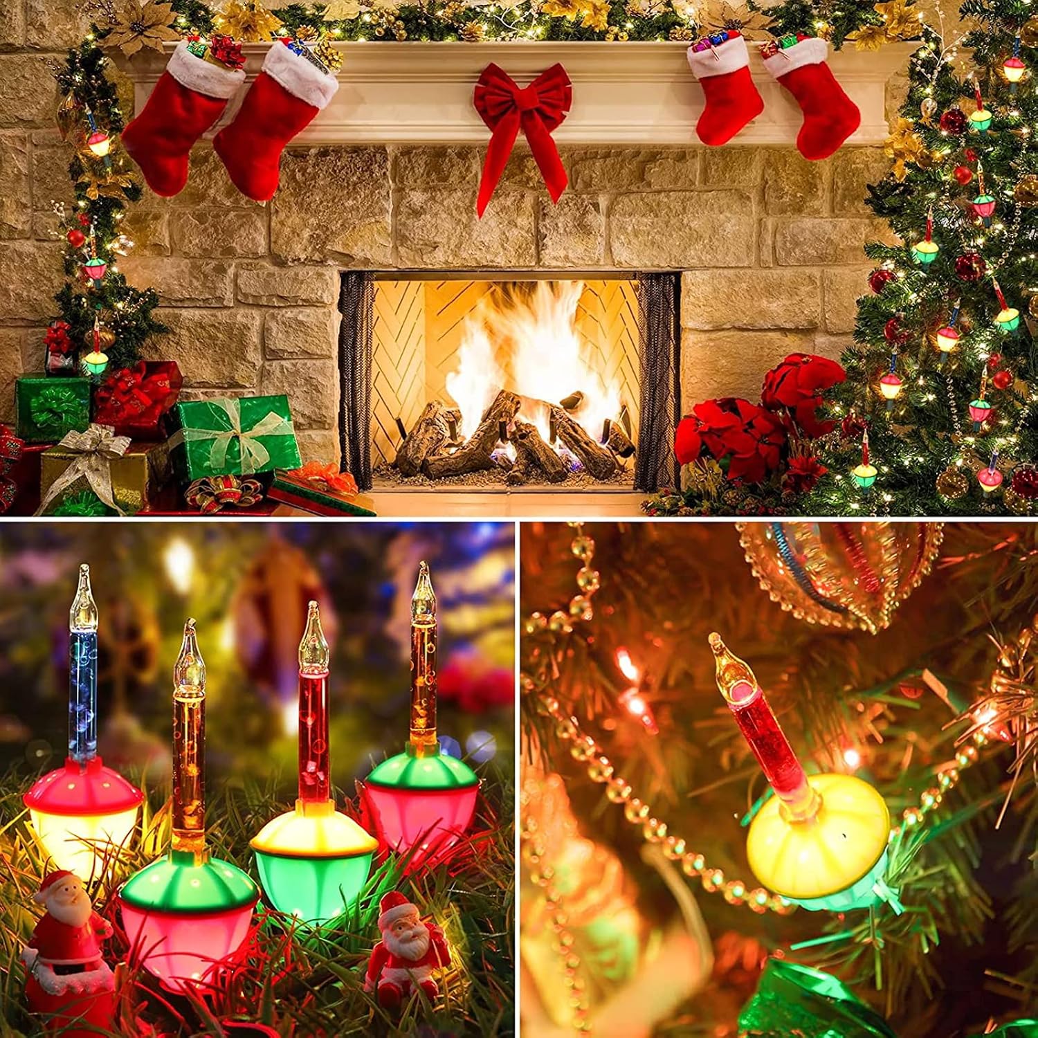 2 Pack Christmas Bubble Lights,11Ft Vintage Multicolor Bubble Light with 7 Color Bulb, Traditional Christmas String Light for Christmas Tree Holiday Lighting(2 Pack 14 Lights in Total)