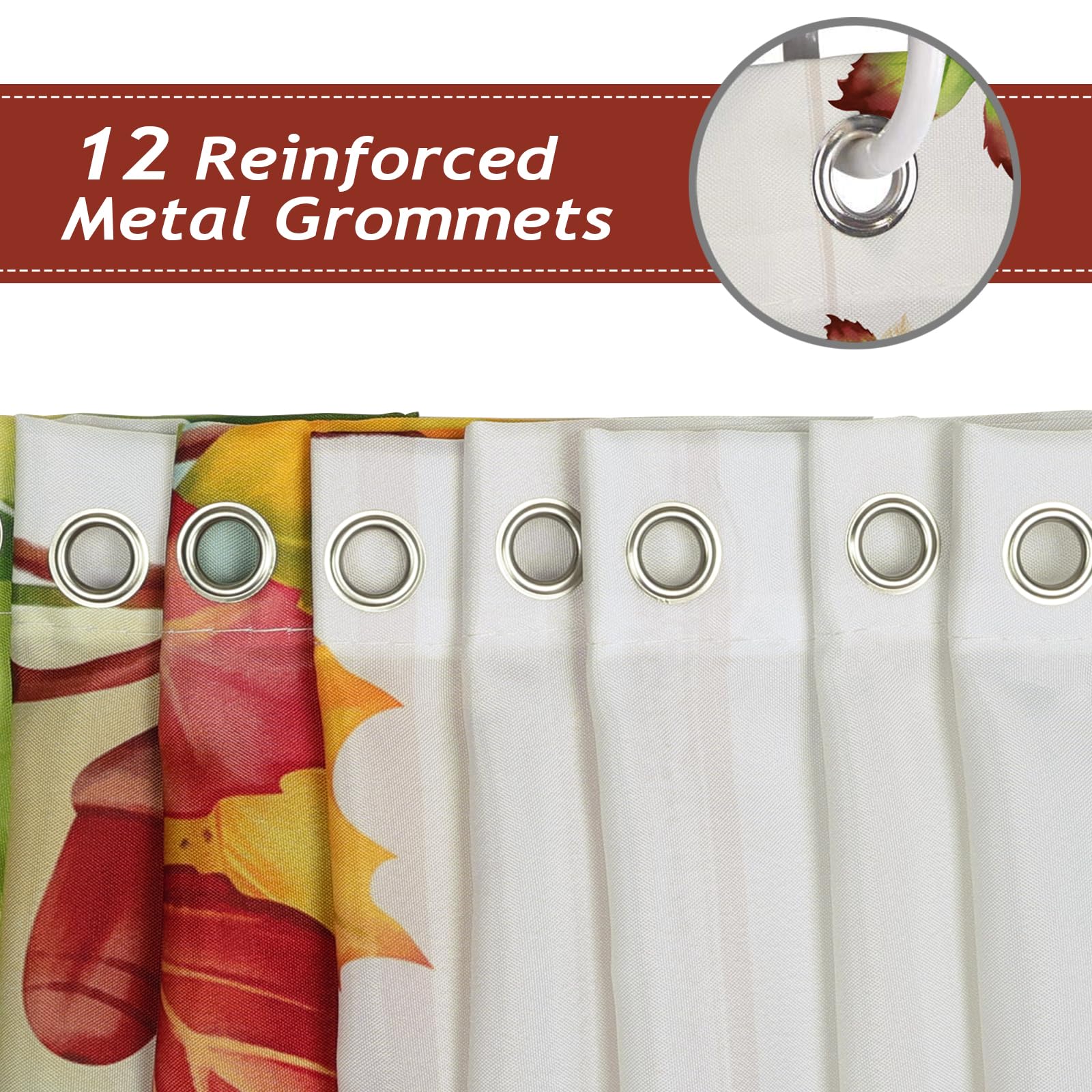 Bonhause Fall Leaves Gnome Shower Curtain Autumn Pumpkin Harvest Thanksgiving Bathroom Curtain 180 x 180 cm Waterproof Mildew & Mould Resistant Polyester Fabric Bath Curtain with 12 Hooks - Image 4