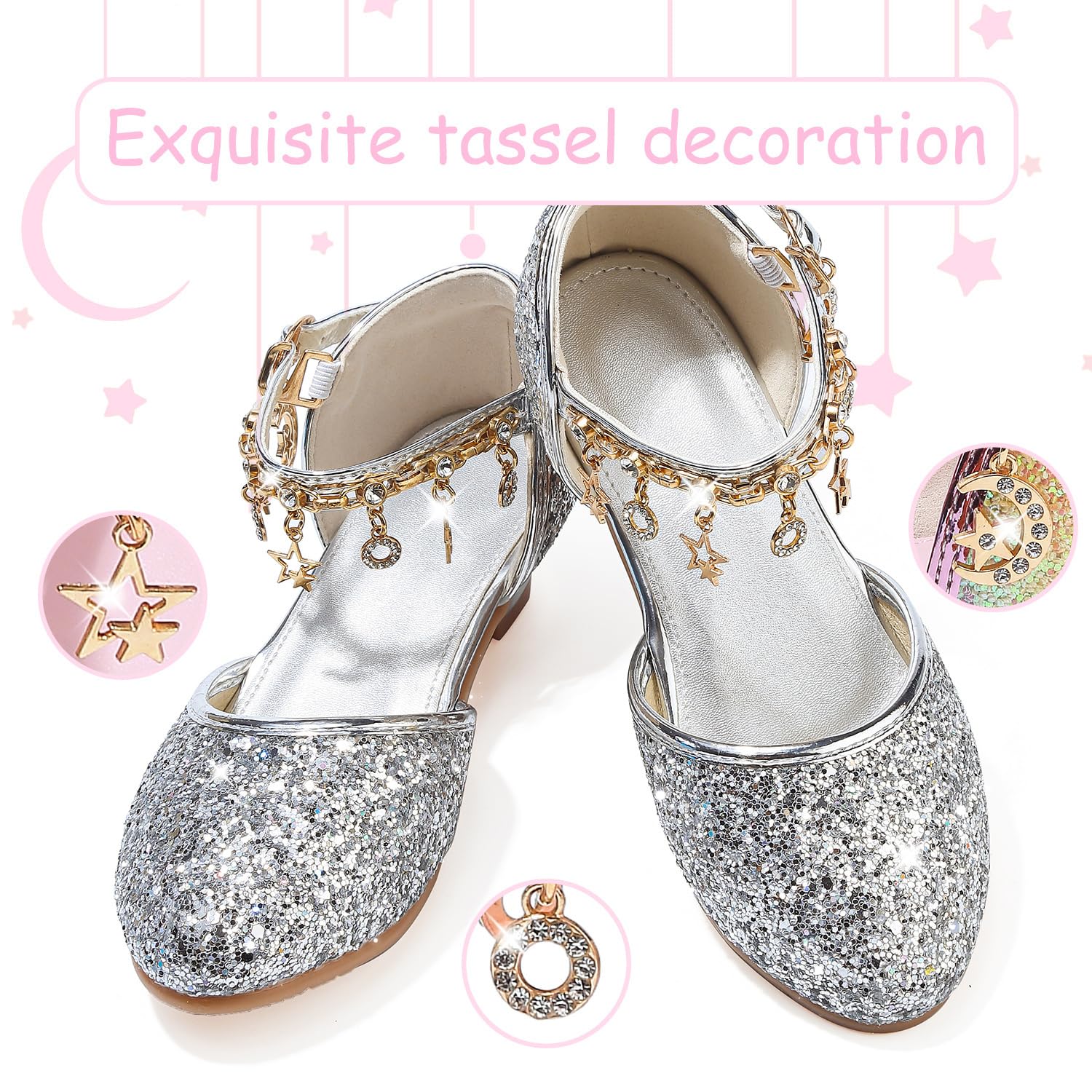 LECYGNB Mädchen Mary Jane Prinzessin Schuhe Ballerinas mit Absatz Glitzer Schuhe Kinder Party Schuhe Halbschuhe Kinder Cosplay Schuhe Hochzeiten Schulschuhe - 4