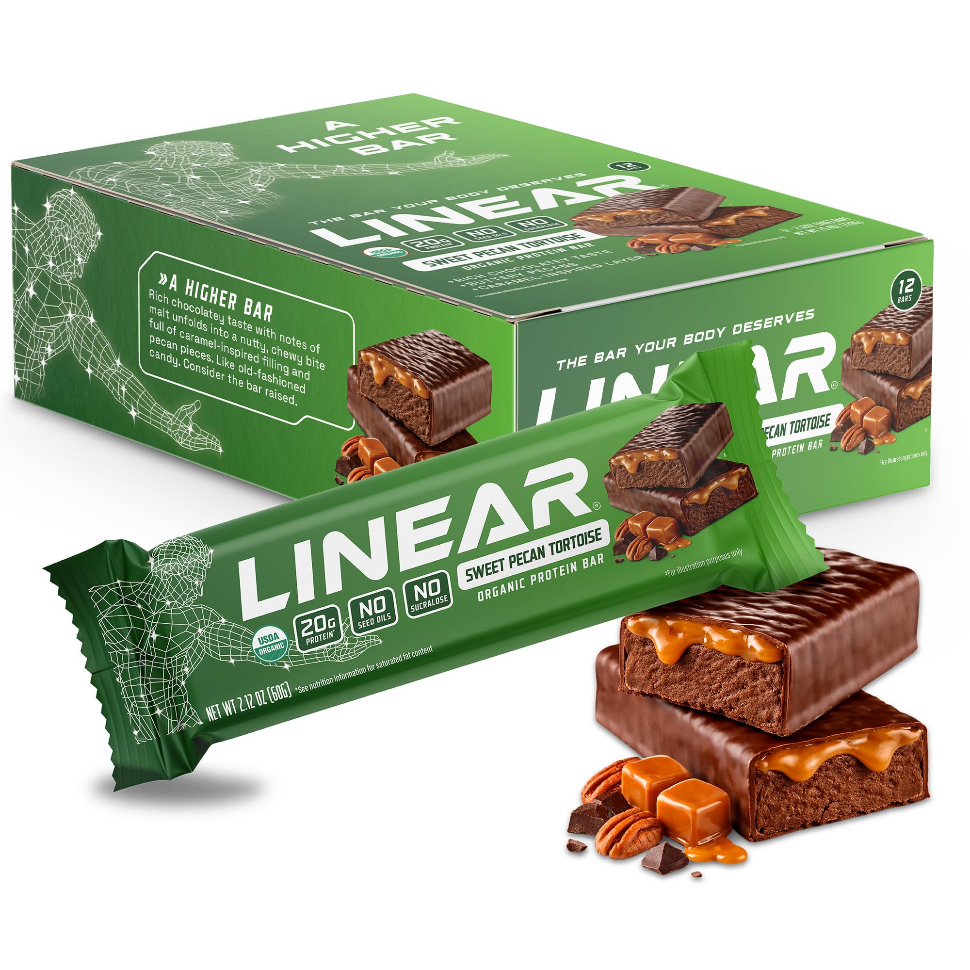 Linear Bar Pecan Tortoise 20g Protein Bars | USDA Organic | 12 Pack | No Seed Oils, No Su…