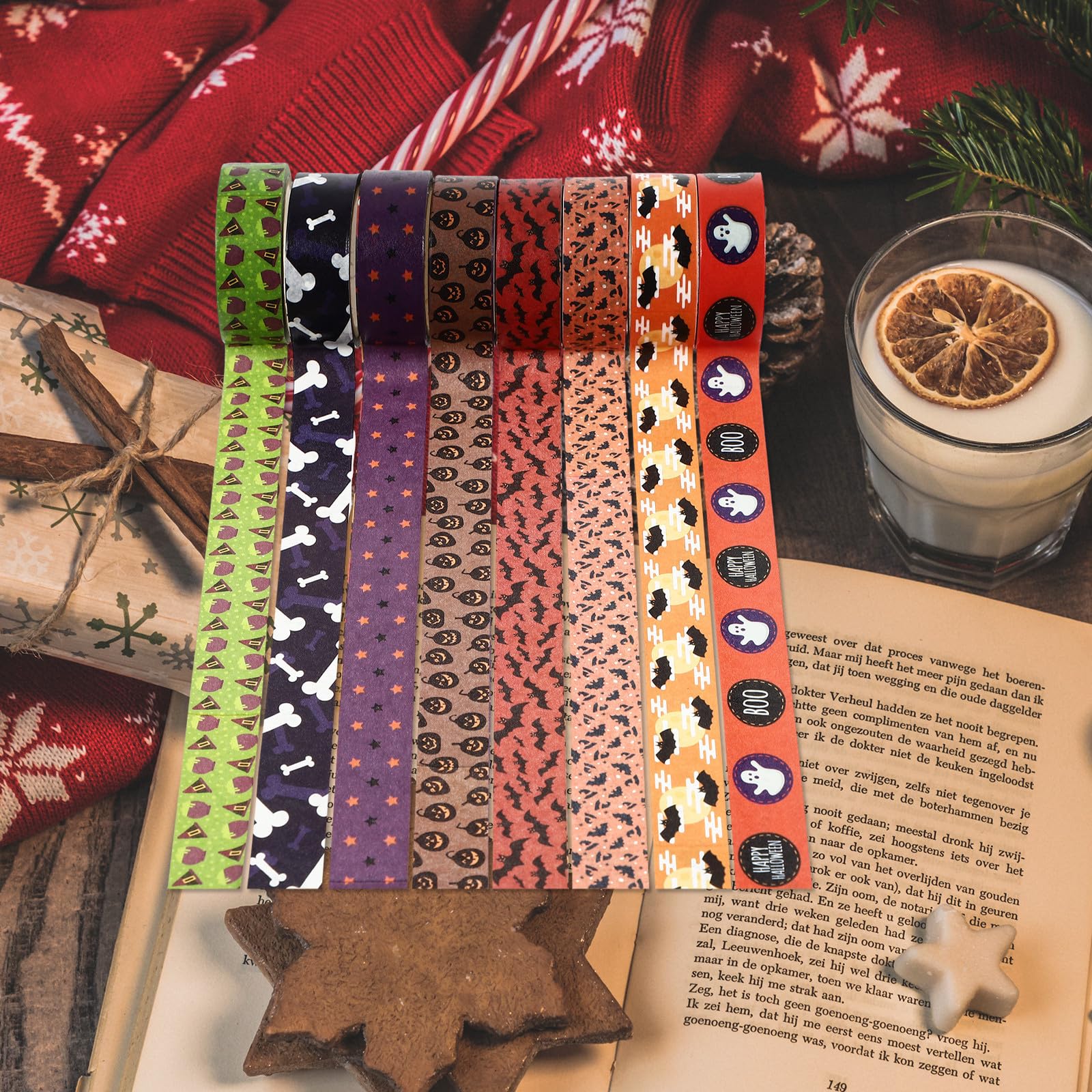 OSALADI 64 Rotoli Nastro Washi di Halloween da 5m Motivi Decorativi per Artigianato e Confezioni, Materiale Washi per Decorazione e Craft Supplies Stili multipli