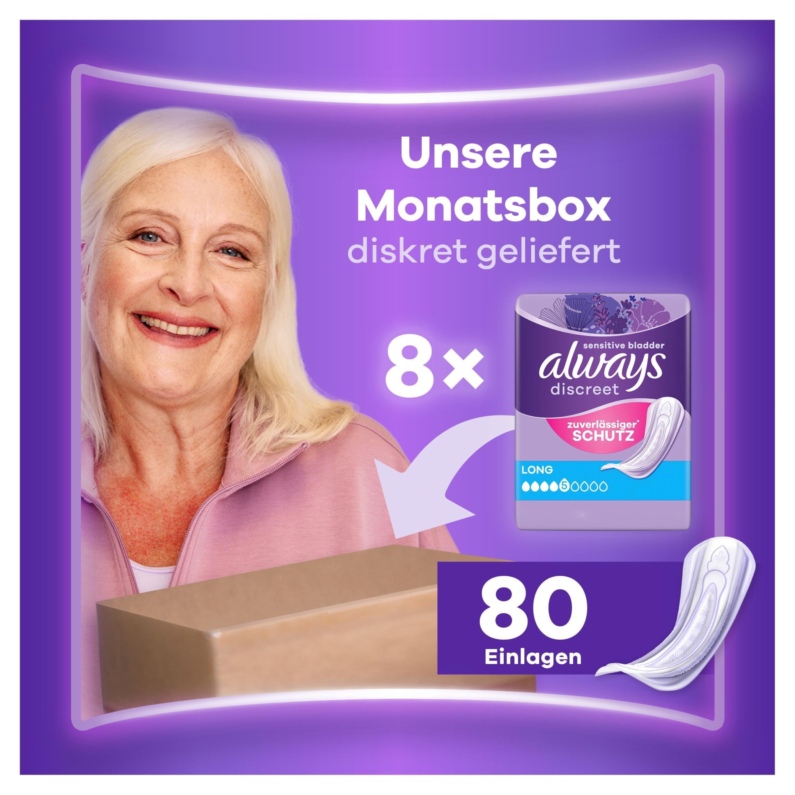 Always Discreet Inkontinenzeinlagen für Frauen Long 80 Stück Rundumschutz Unglaubliche Diskretion