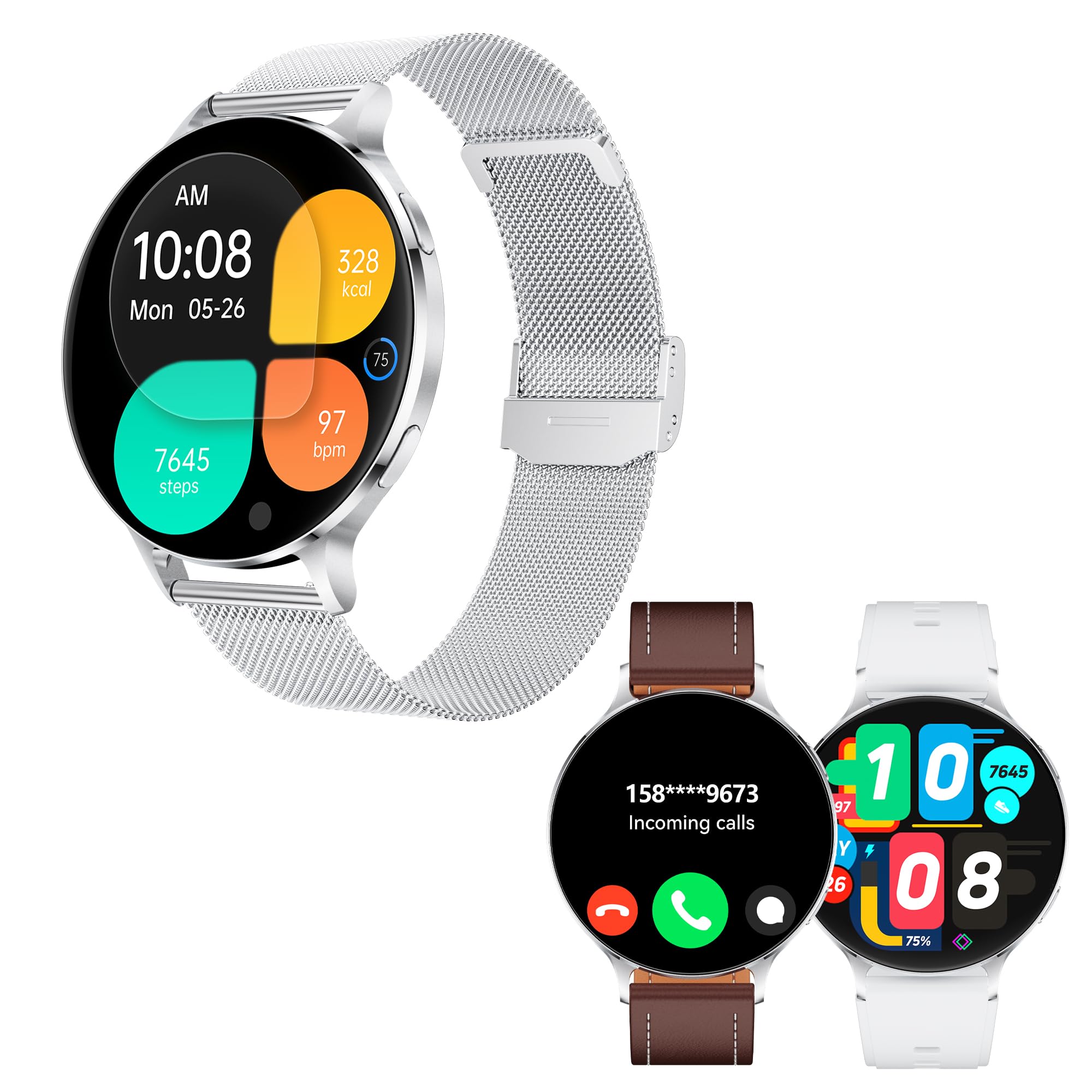 Ultra-Slim Smart Watches for Men (Call/3 Bands/All Metal), Extra Large AMOLED 1.75” Ultra-Clear Fitness Tracker with Heart Rate/Sleep Monitor,Waterproof Smart Watch for iPhone//Samsung/Android