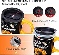 Vista 7 de Taza de viaje de cerámica de girasol de Topadorn con tapa y caja de regalo a juego, taza de café latte, 17oz. Hola, sol