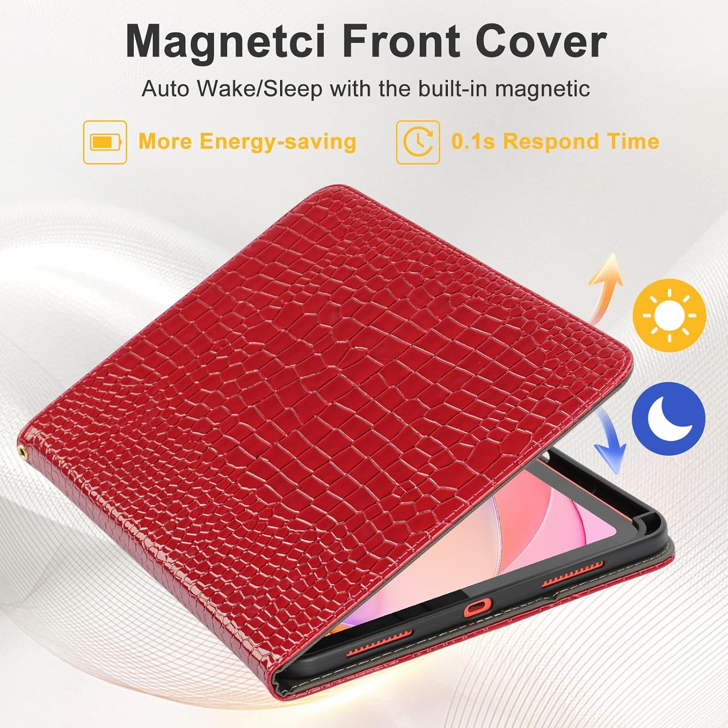 Elegant Crocodile PU Leathe Case for iPad (A16) 11th Gen 11 Inch 2025/iPad 10th Generation 10.9" 2022–Tablet Cover with Pencil Holder, Wrist Strap & Auto Sleep/Wake& Card Slots (A-Rose Pink)