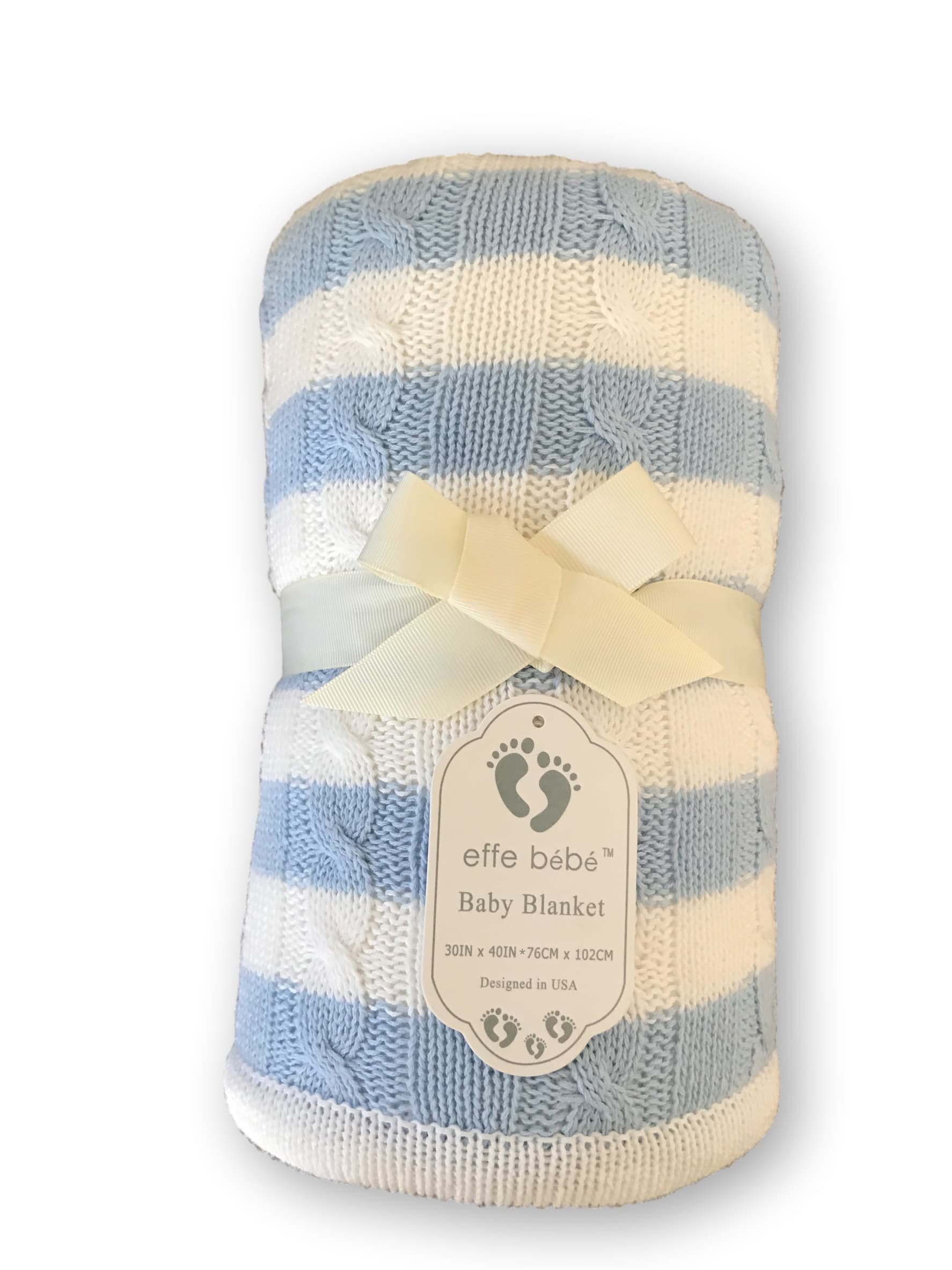 Sweet Stripe Cotton Cable Knit Sherpa Baby Manta Regalos para Bebes 76,2 x 101,6 cm, color azul pizarra