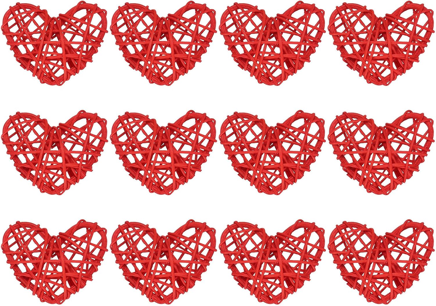 MECCANIXITY 20Pcs Heart Shaped Rattan Ball Vase Filler Natural Rattan for Valentine's Day Decoration Wedding Home Decoration Coffee 2.36 in