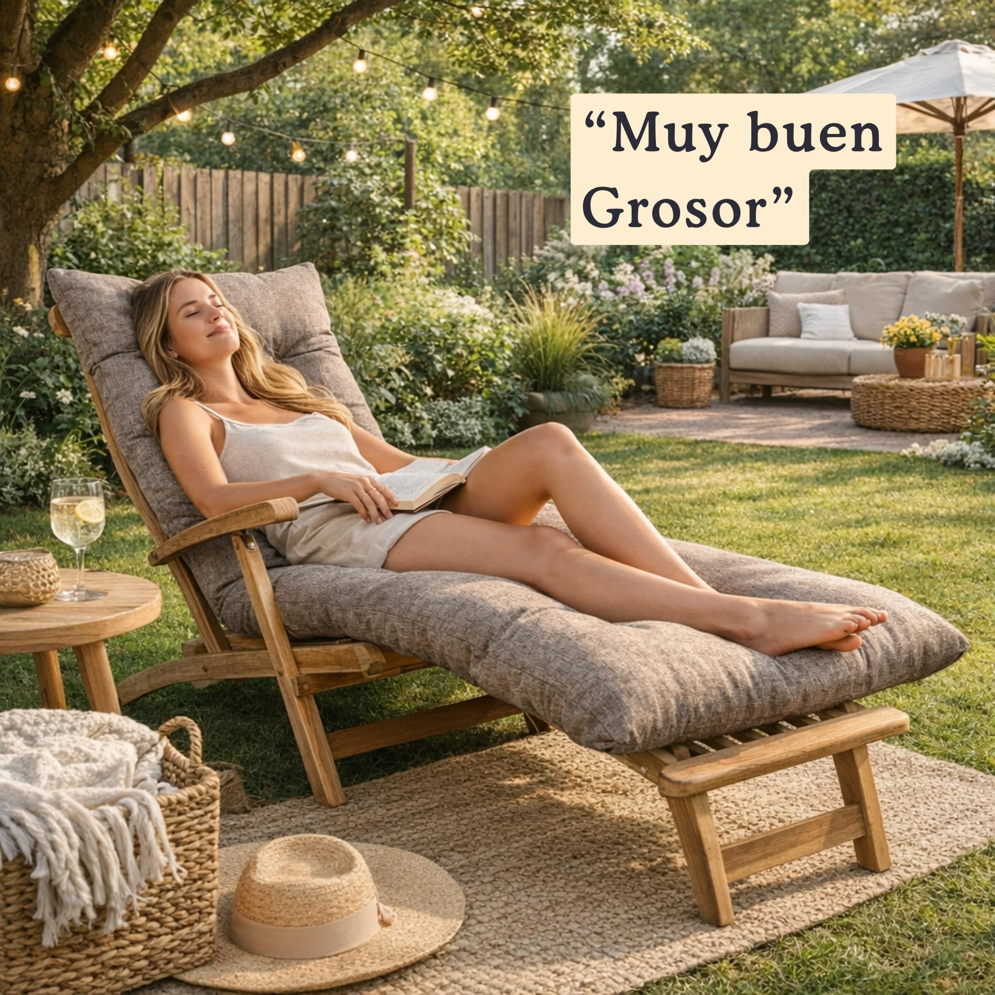 bananair – Cojín Tumbona Exterior para Silla de Jardín – Grueso, Súper Confortable y Acolchado – Fabricado en Francia – Colchoneta para Hamaca y Tumbona con Fijación Fácil (185x60x15 cm, Beige)