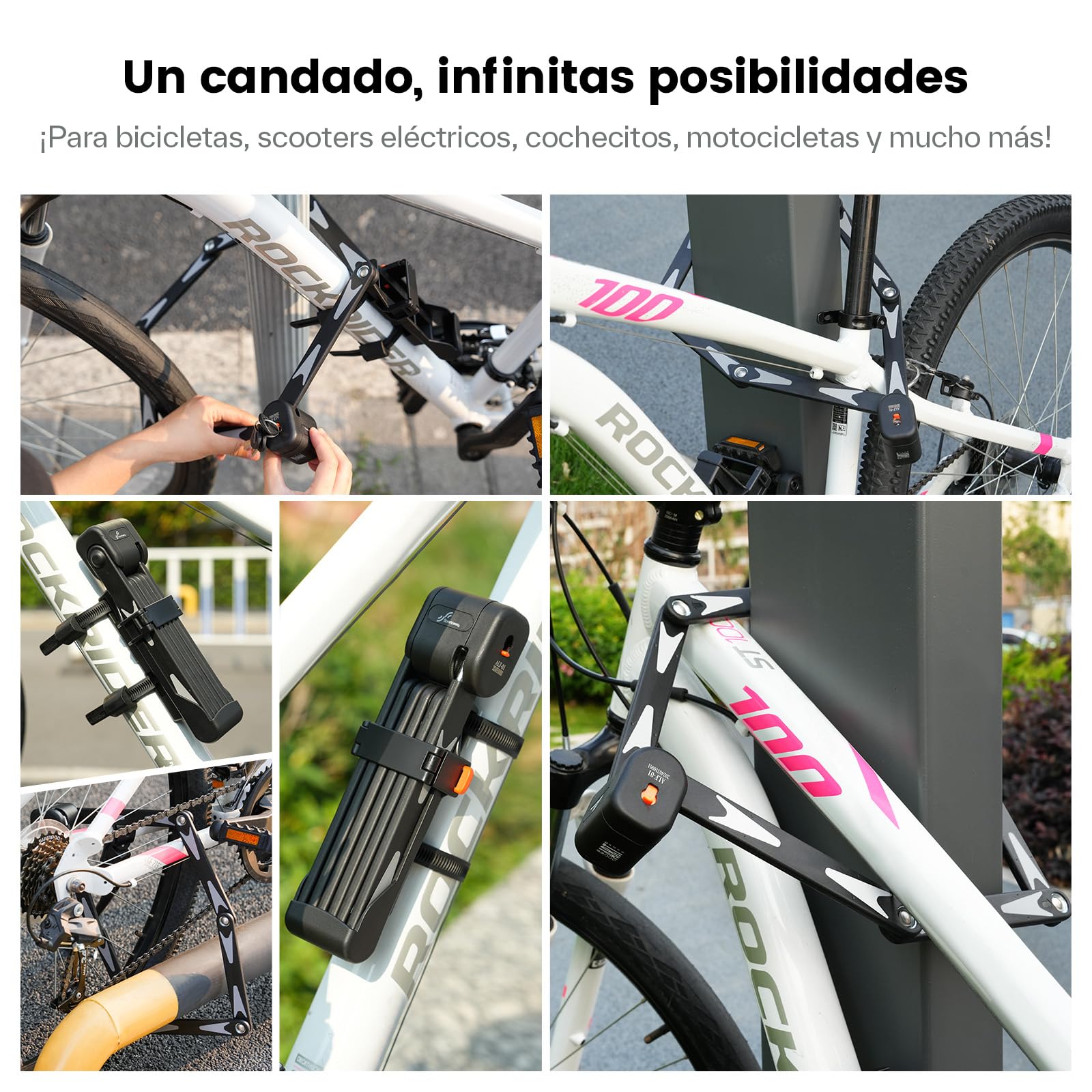 Sportneer Candado de bicicleta plegable con candado - Candado para bicicleta con cilindro Super B para una alta protección contra manipulaciones - Nivel de seguridad ART 2 - Largo 95 cm