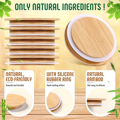 Miniatura 3 de Roowest 40 tapas para tarros de yogur a granel compatibles con tarros de yogur Oui, tapas de madera de bambú natural, tapas redondas reutilizables