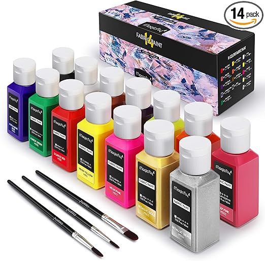 Magicfly Permanent Soft Fabric Paint Set for Clothes 14 Colors 60ML Textile T-Shirt Paints, No Heating Needed & Washable Fabric Paints for Crafts, Canvas, T-Shirts, Jeans, Bags, with 3 Brushes