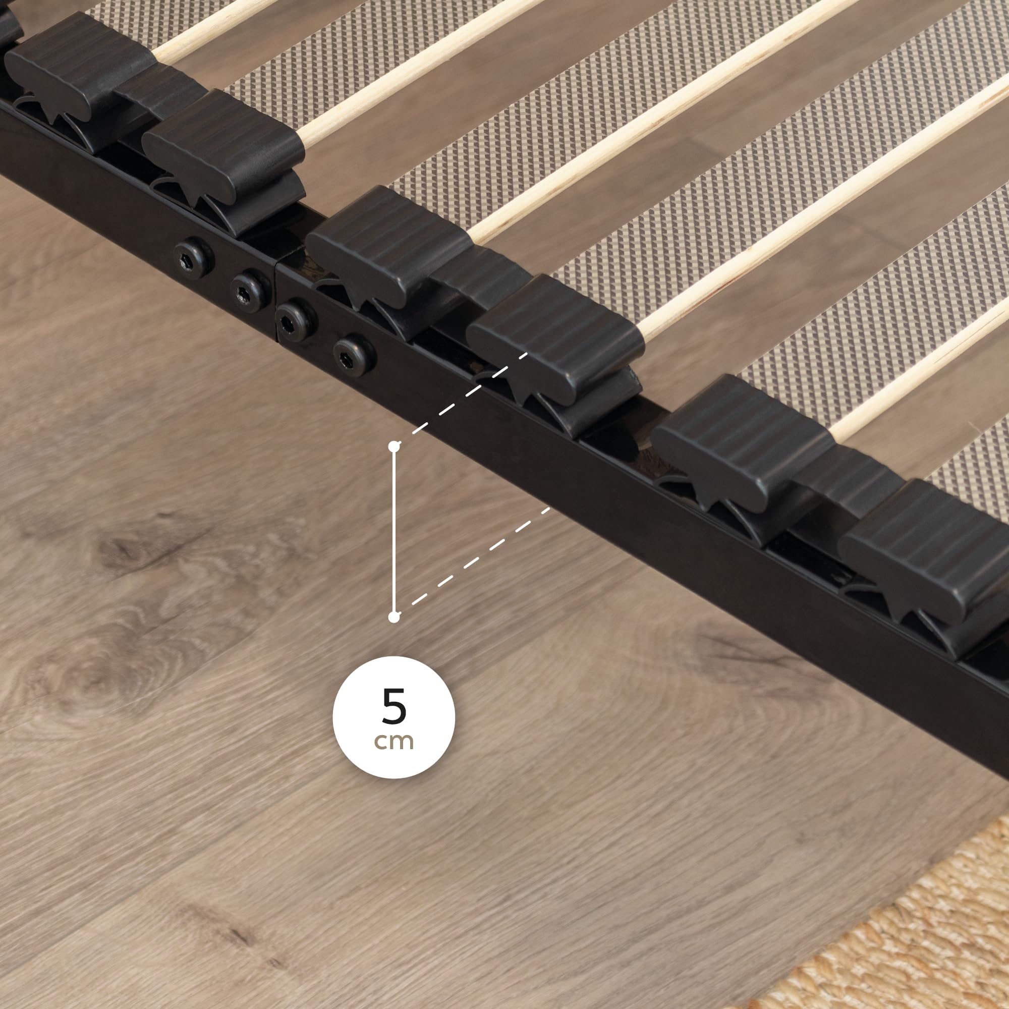 i-flair® Ortho Lattenrost 160x200cm Lattenrahmen mit 56 Federholzleisten und Mittelgurte, Stabiler Stahlrahmen für alle Matratzen geeignet