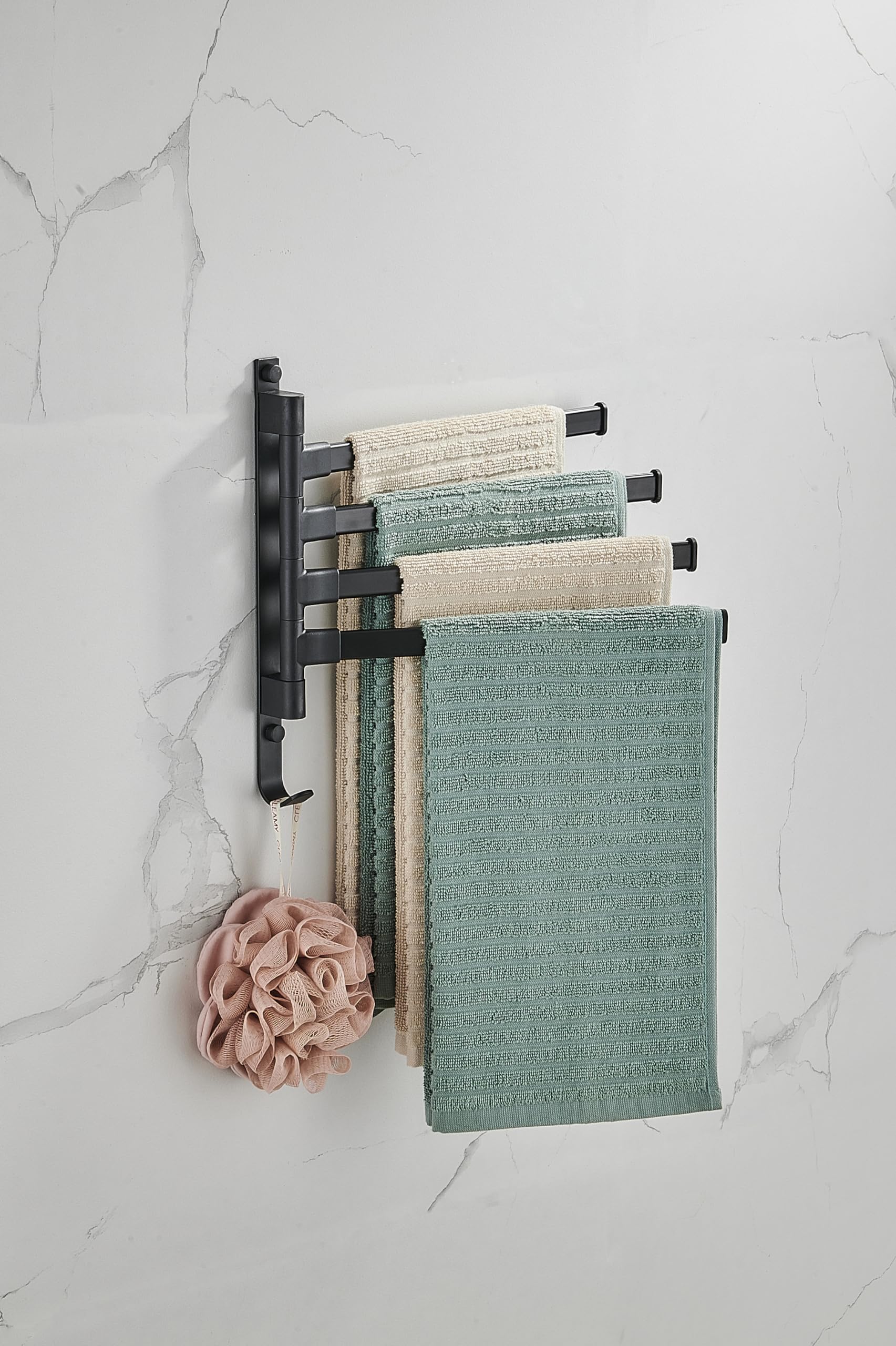 Swivel Towel Bar, 4-Arm, Aluminum, Rustproof, Space Saving, Wall Mounted, 13.3 Inch, Green