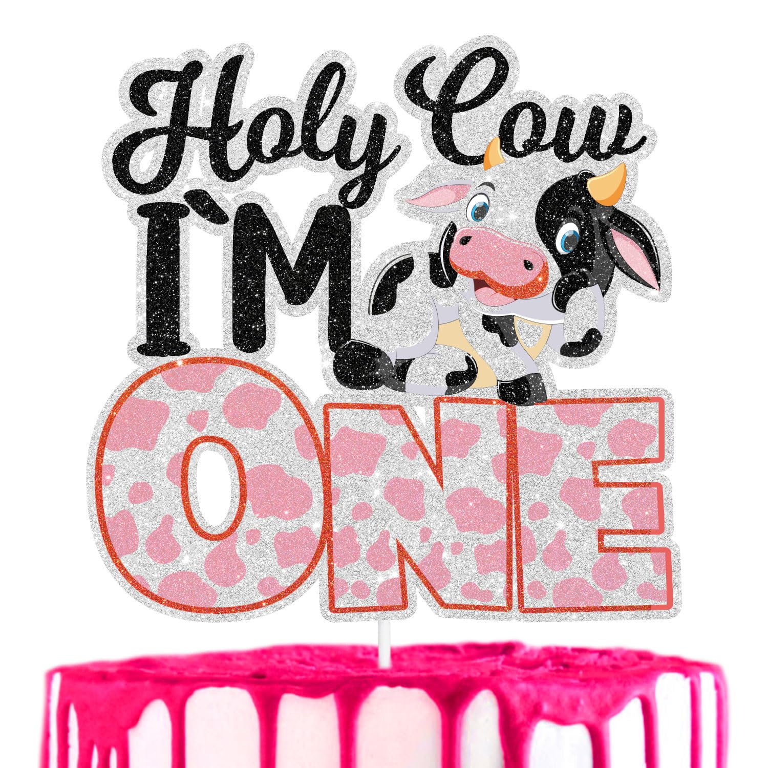 SugarGera Holy Cow, My One Turns Birthday Smash Cake Topper - Perfect as a Farm Theme Baby Shower Party and 1st Birthday Party Decorations for Boys or Girls -