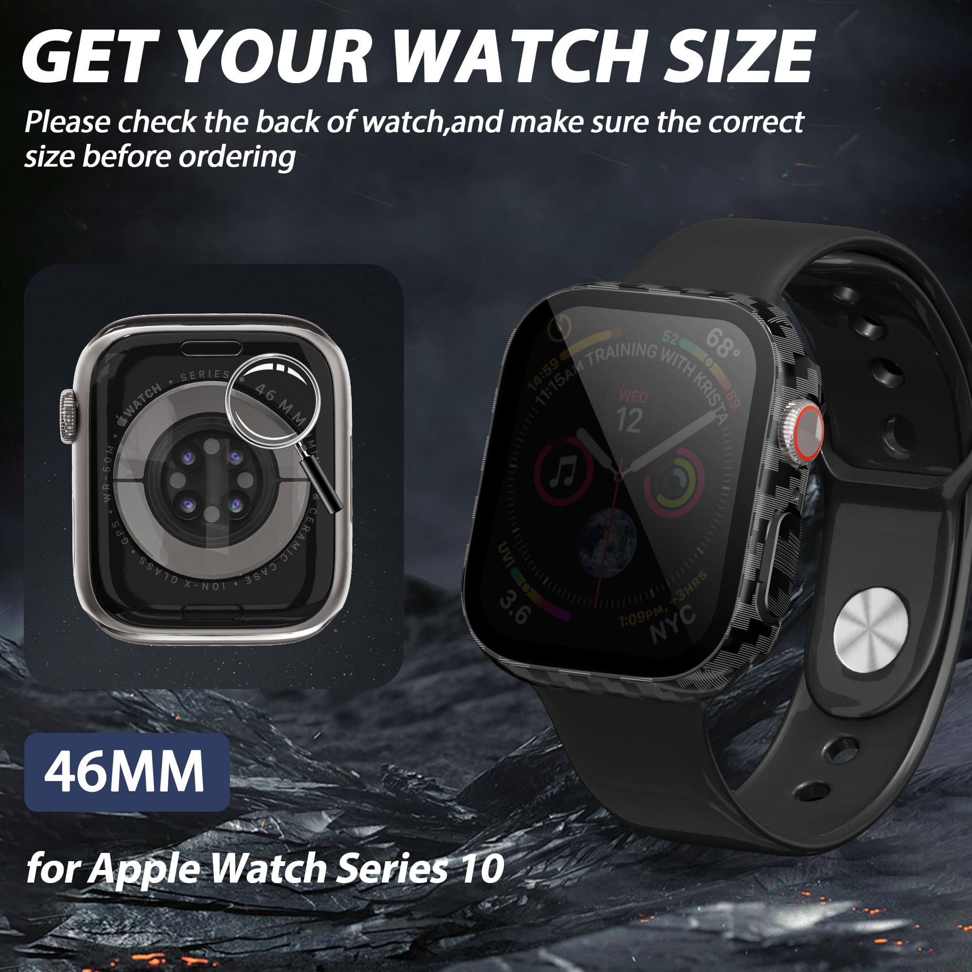 LINTEKER 2 Pack for Apple Watch 46mm Case with Privacy Screen Protector - Image 4