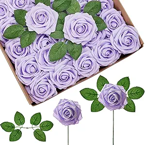 InnoGear Artificial Roses Foam Flowers, 50 Pcs Lilac Roses Artificial Flowers Fake Roses for Decoration DIY Wedding Bouquets Centerpieces Bridal Shower Party Valentine's Day Christmas Xmas