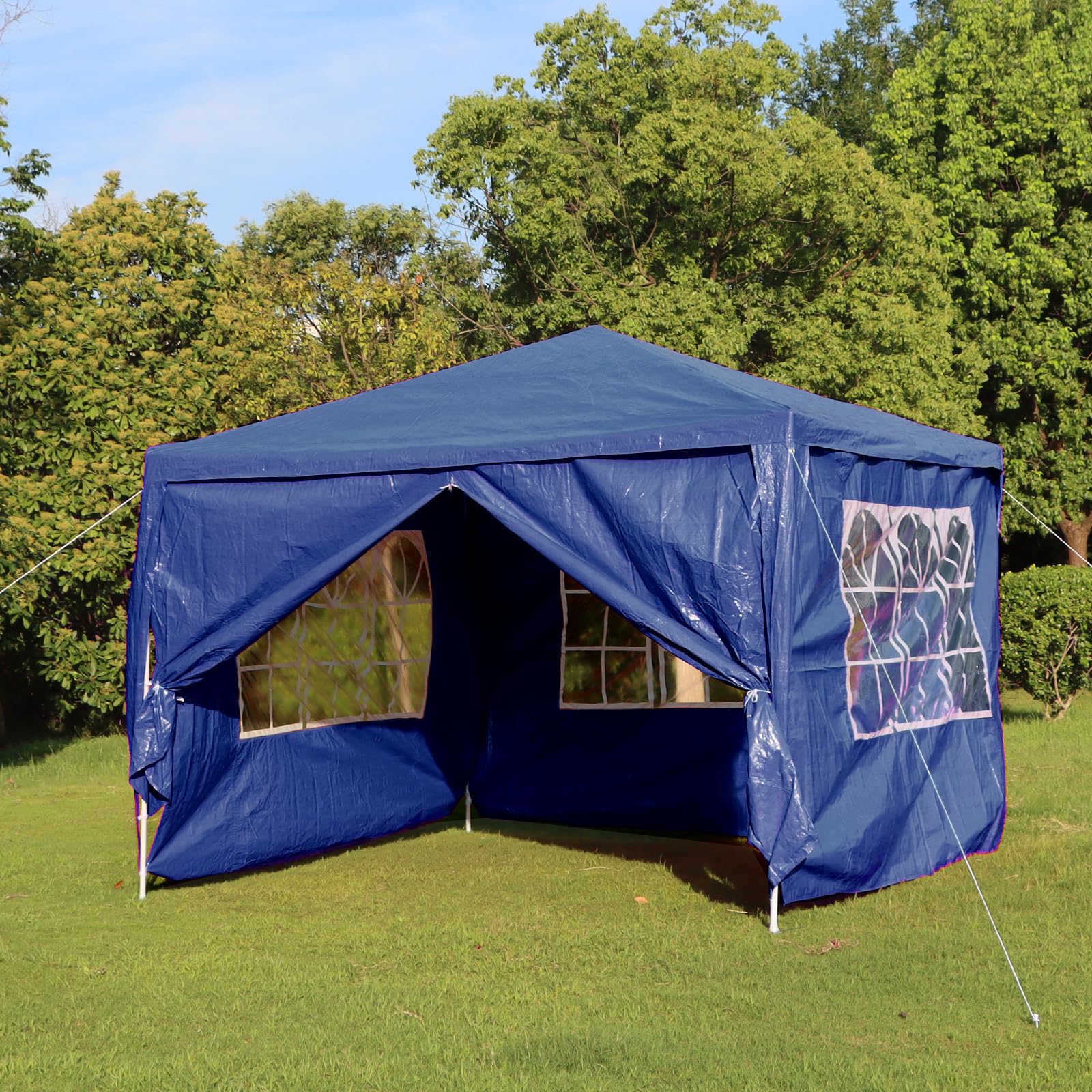 Panana 10''x10'' Gazebo with 4 Side Panels Waterproof PE Garden Marquee Canopy Party Wedding Tent Marquee 3X3m (Blue) — image 1