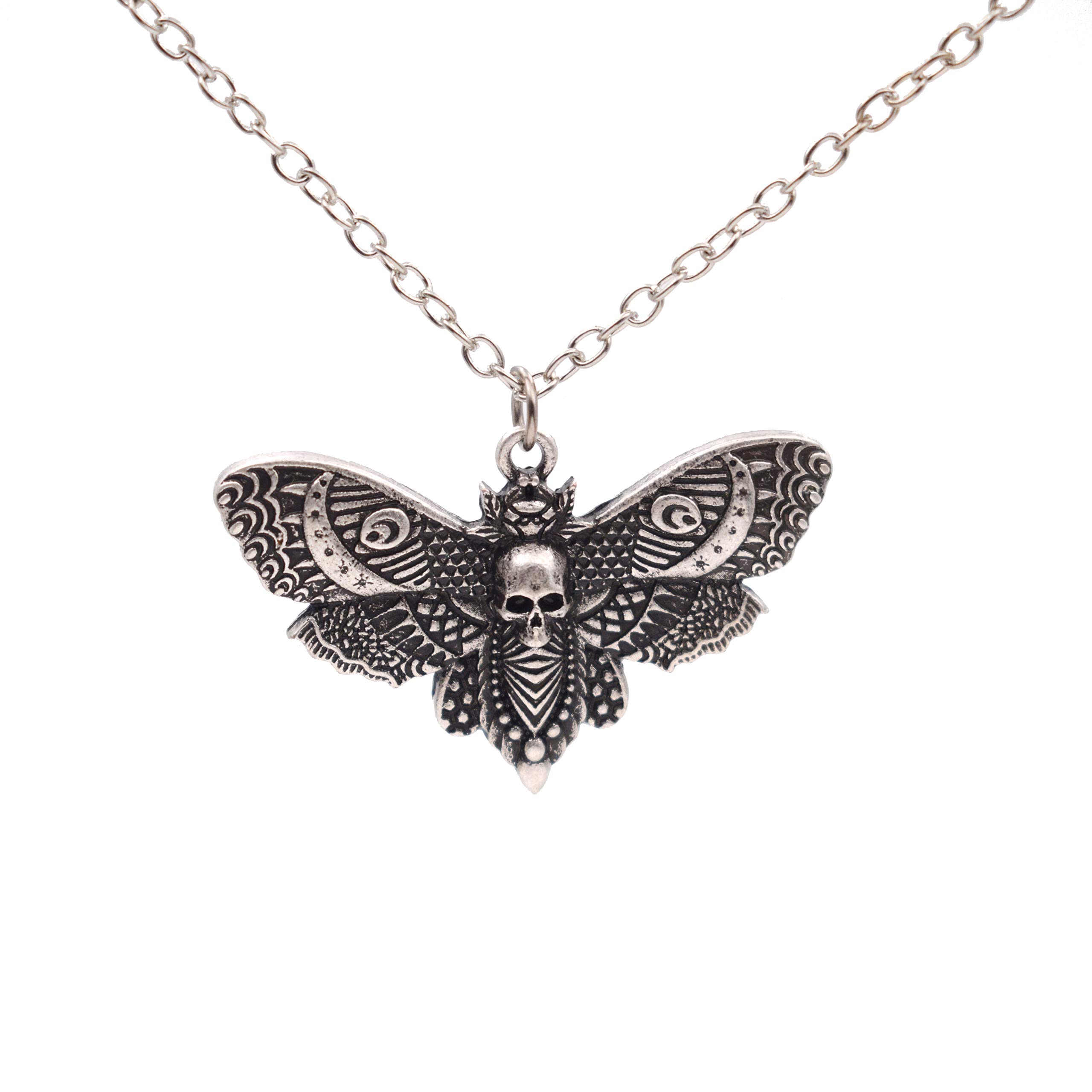 SanLanSanLan Big Skull And Dead Moth Head Insect Jewellery Butterfly Pendant Necklace