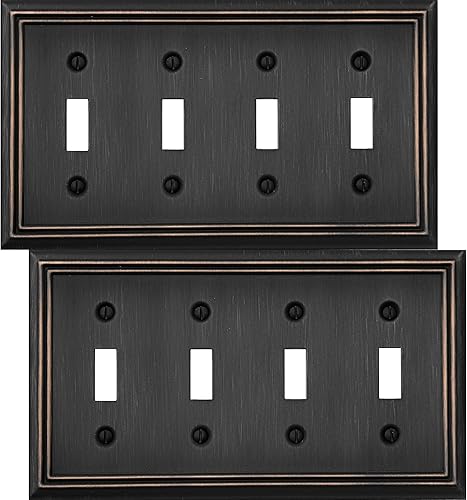 OKAWYC Placa de pared de metal Adler cuádruple para interruptor de palanca, paquete de 2 unidades de bronce envejecido de 2 bandas, cubierta