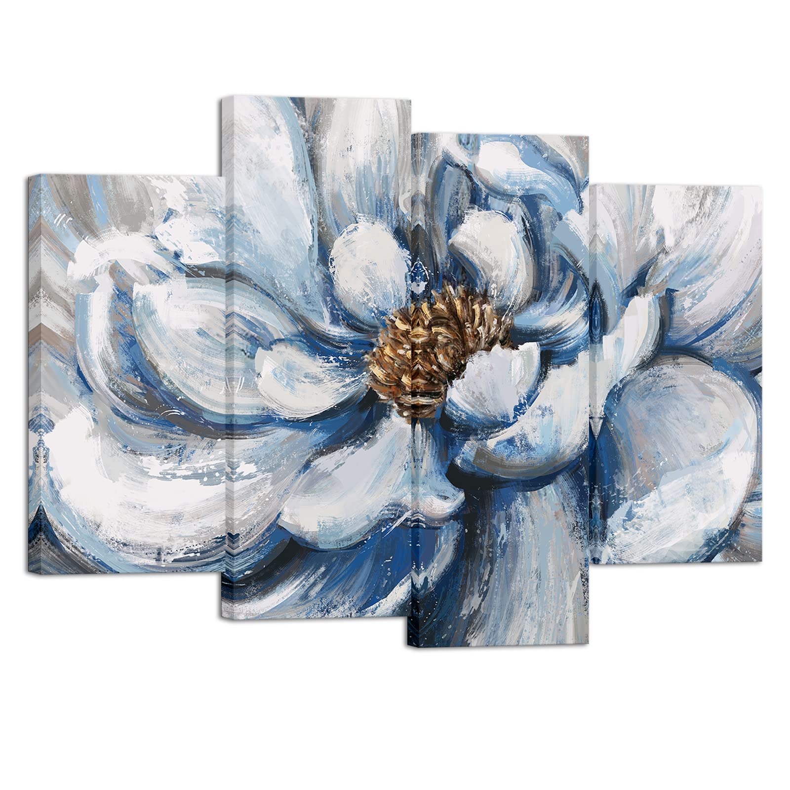 Apicoture Gray Blue Flower Painting Canvas Prints - Elegant Floral Picture Art Prints Framed Artwork for Living Room Bedroom Bathroom Decor 34"x48"