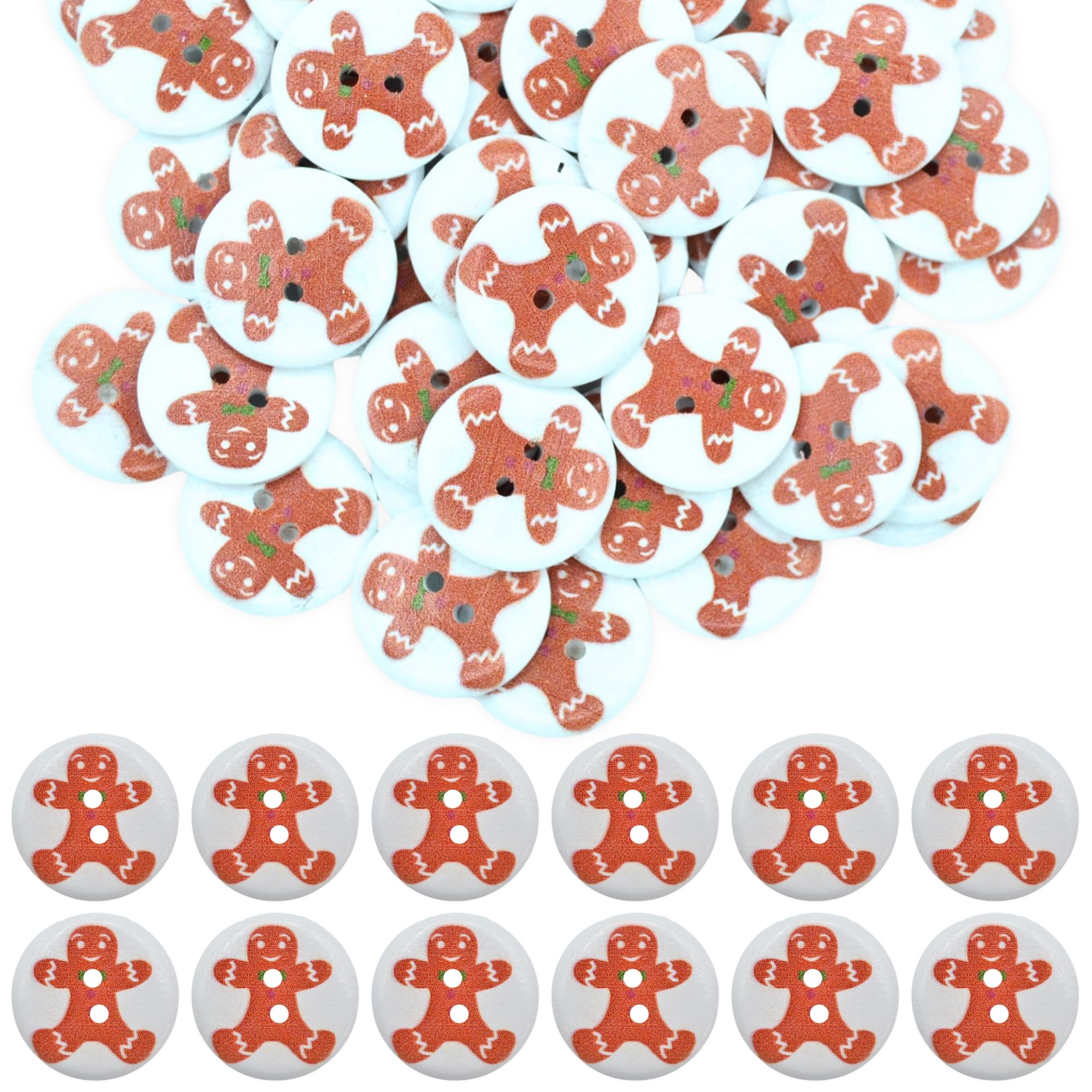 celloexpress 25mm Gingerbread Man Wooden Buttons - Round Printed Festive Designs Sewing Craft Knitting Scrapbooking (Christmas 35, Pack of 50)