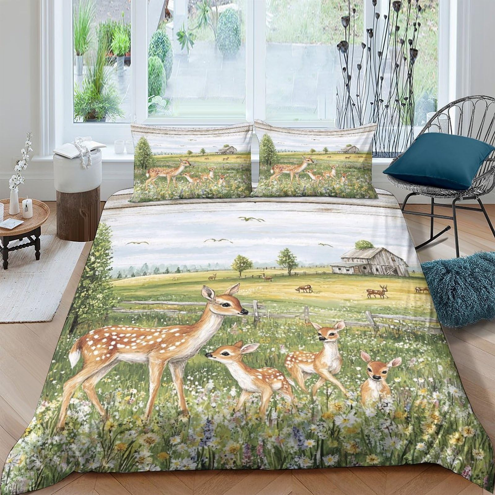 Ctjqhvkz Style-3 3D Printed Deer Meadow Fitted Sheet Microfiber Soft Nature Landscape Bed Sheet For Bedroom Living Room Mattress Cover Single（135X200cm）