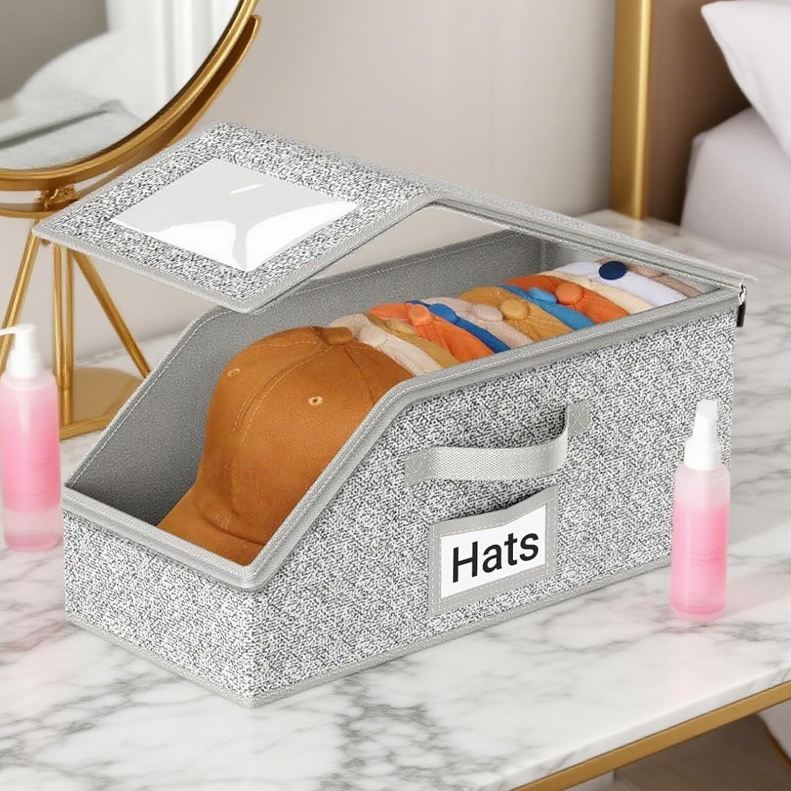 Organizador de Gorras con Capacidad para hasta 24 Apilable con Ventana | Contenedor Apilable Almacenaje De Gorros Para Armario Dormitorio Viajes Y Sombreros Vaqueros