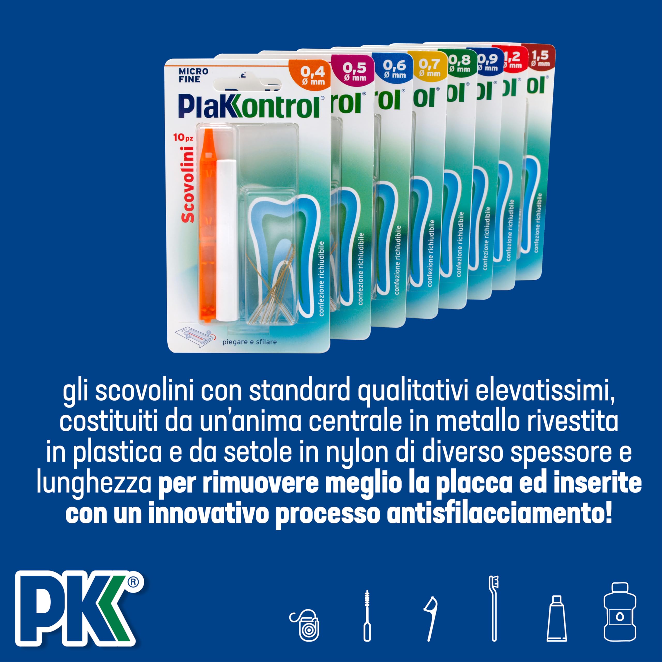 Plakkontrol® scovolini per l'igiene dentale con manico intercambiabile - 0,7 mm, conf. 10 pz, peso confezione: ℮ 14 g
