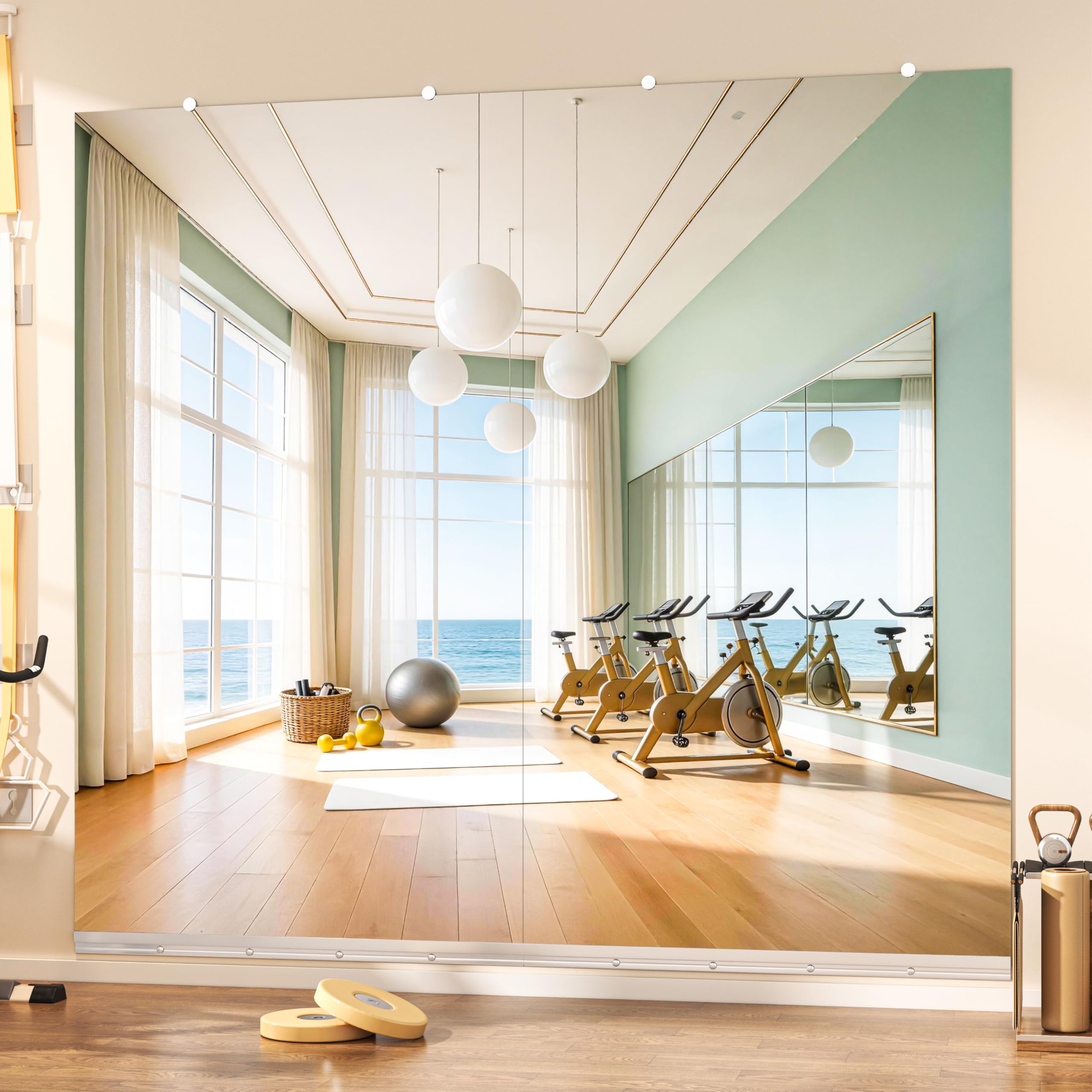 Photo 1 of Hasipu Home Gym Mirror, 72"x36" Each, 2-Pack Frameless Wall Mounted Mirrors with Glass Clamps & 2 Aluminum Rail, Large Body Mirror for Home Gym, Yoga Studio, Bedroom, Silver Tempered Glass