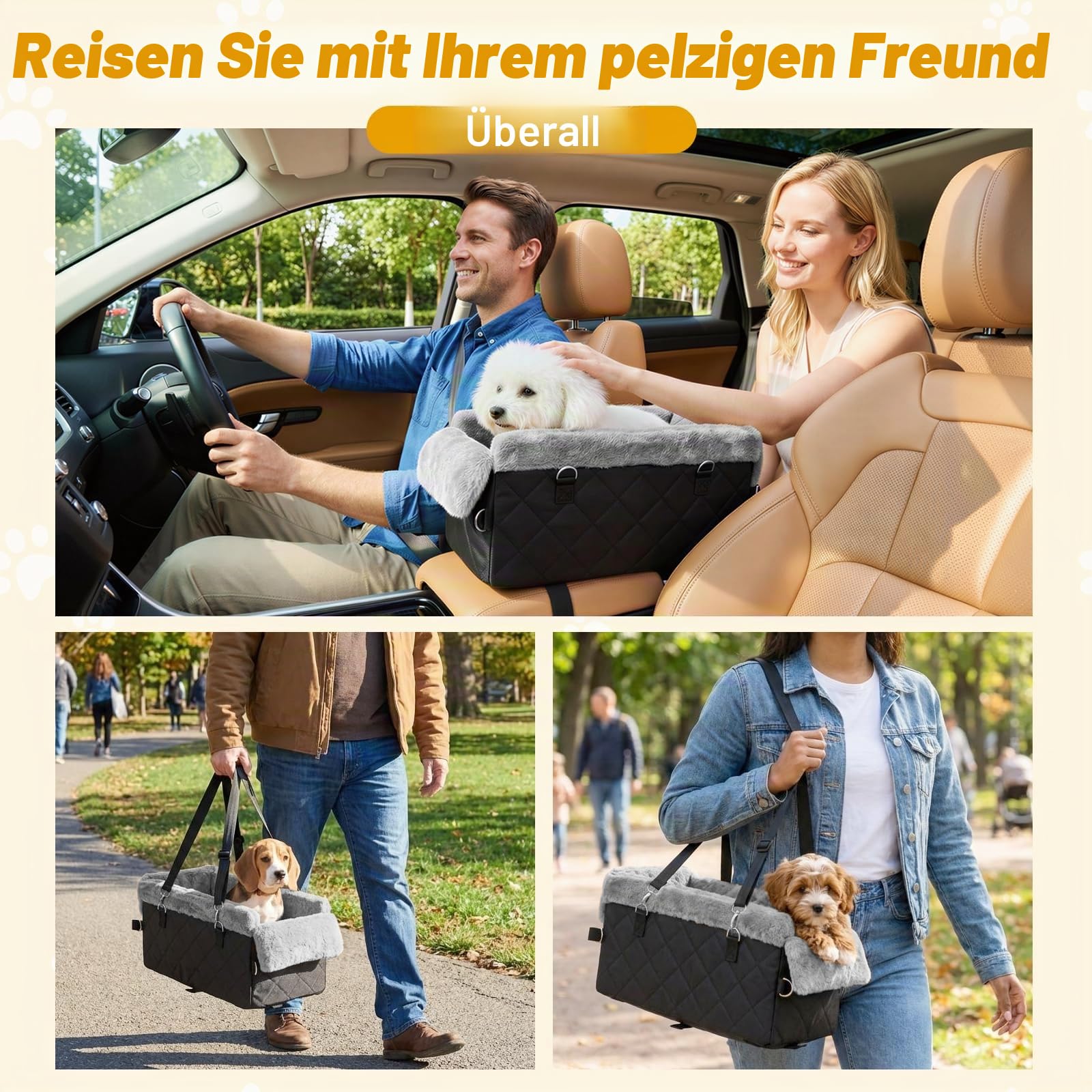 VavoPaw Verbessert Hundesitz für Mittelkonsole, rutschfest Hunde Autositze für Mittelkonsole mit starker Stütze, Einbruchschutz Haustierbett für Welpen, Kleine Hunde, Katzen unter 11 Pfund, Schwarz