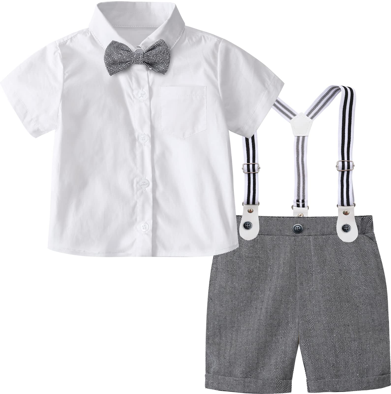 mintgreenBaby Boy Gentlaman Oufit Set Short Sleeve Bow Tie Shirts Suspender Pants Wedding Suit, Size: 1-4 Years