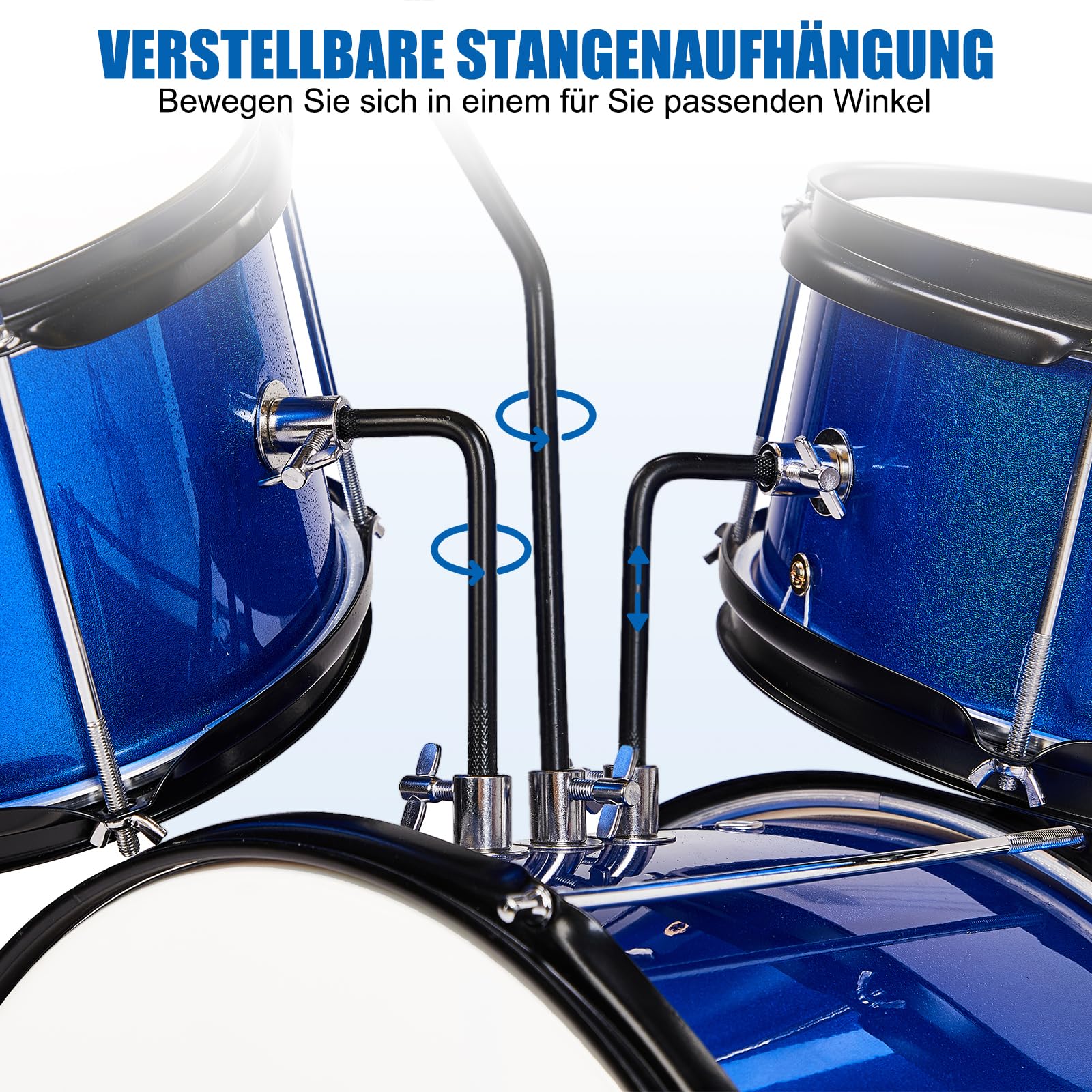 LEADZM Schlagzeug Set 14'' für Kinder ab 3 Jahren mit Hocker, Bassdrum-Pedal und 2 Drumsticks, Becken, Tom und Snare Drum (Dunkelblau)