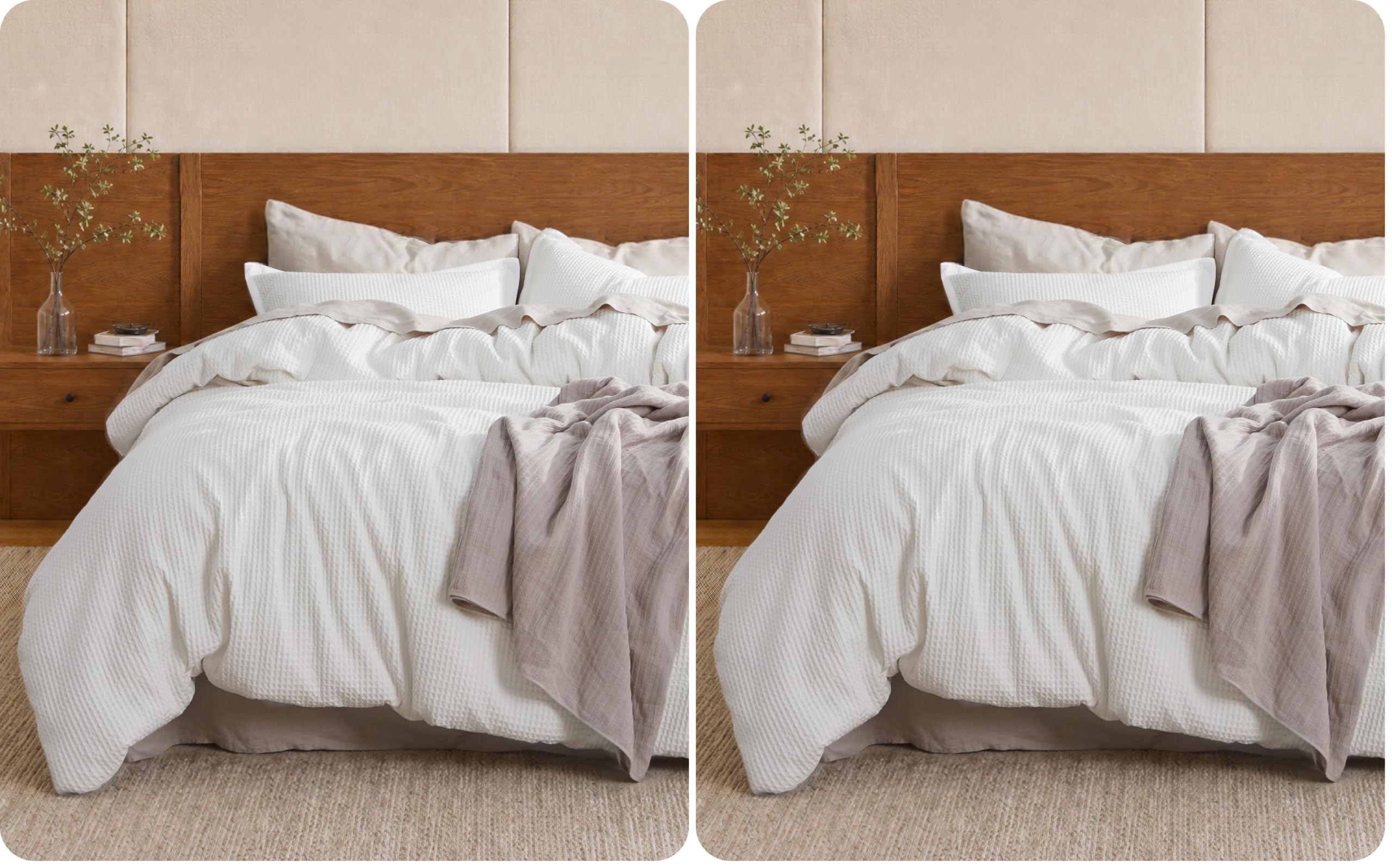 Bedsure Cotton Duvet Cover King - 100% Cotton Waffle Weave Coconut White Duvet Cover King Size, PureWoven Breathable Bedding Set for All Season, 3 Pieces, 104"x90" (Pack of 2)
