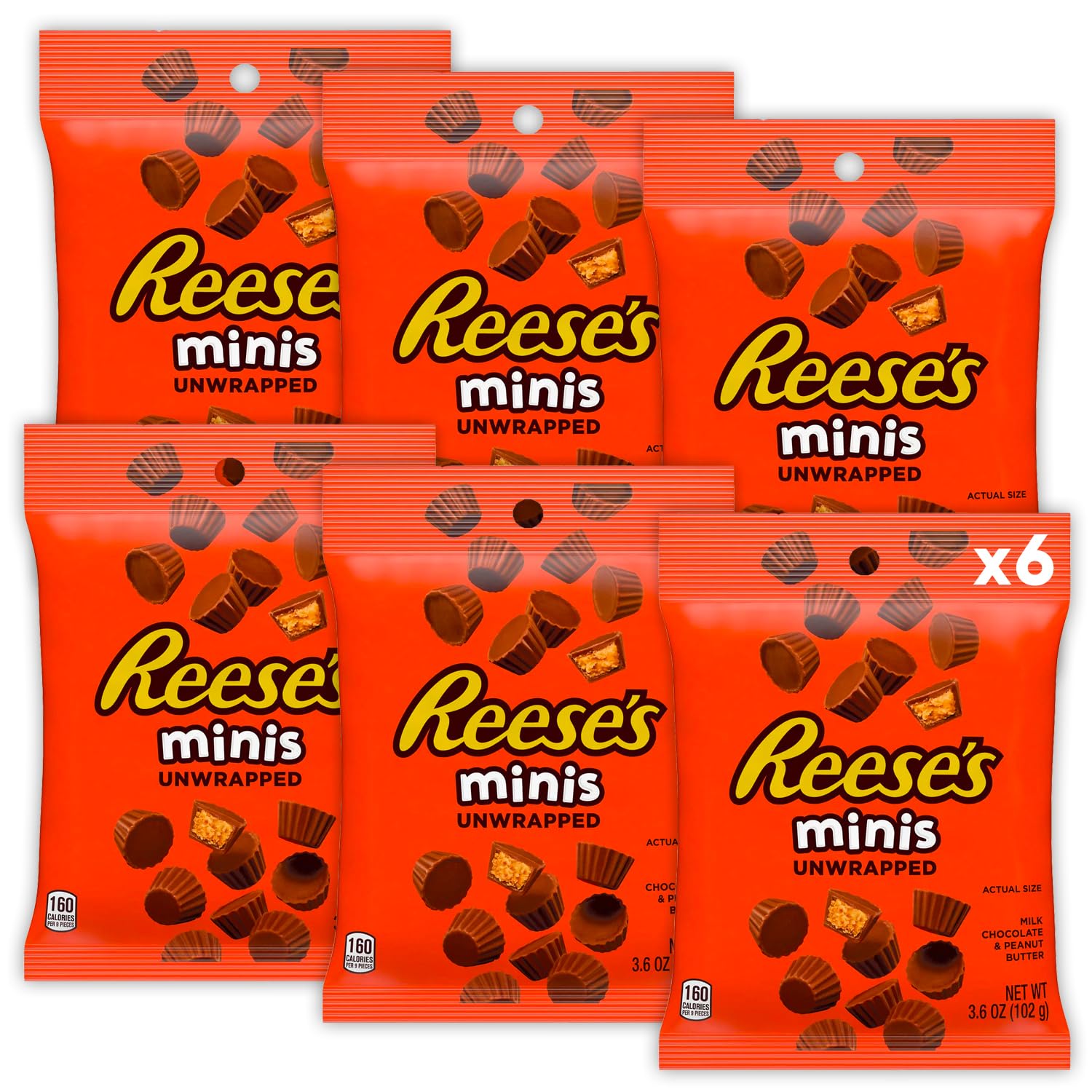 Mini Reeces Peanut Butter Cups - 6 Chocolate Pack - Recessed Peanut Butter Cups - Unwrapped Mini Peanut Butter Cups - Chocolate Milk - Christmas Candy Chocolate - Reeces Fast Break